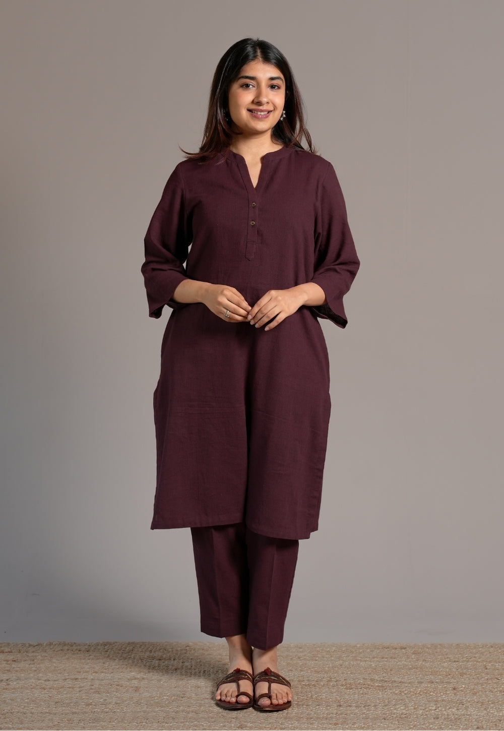Wine Solid Slub Cotton Co-Ord Set - DyeVerse
