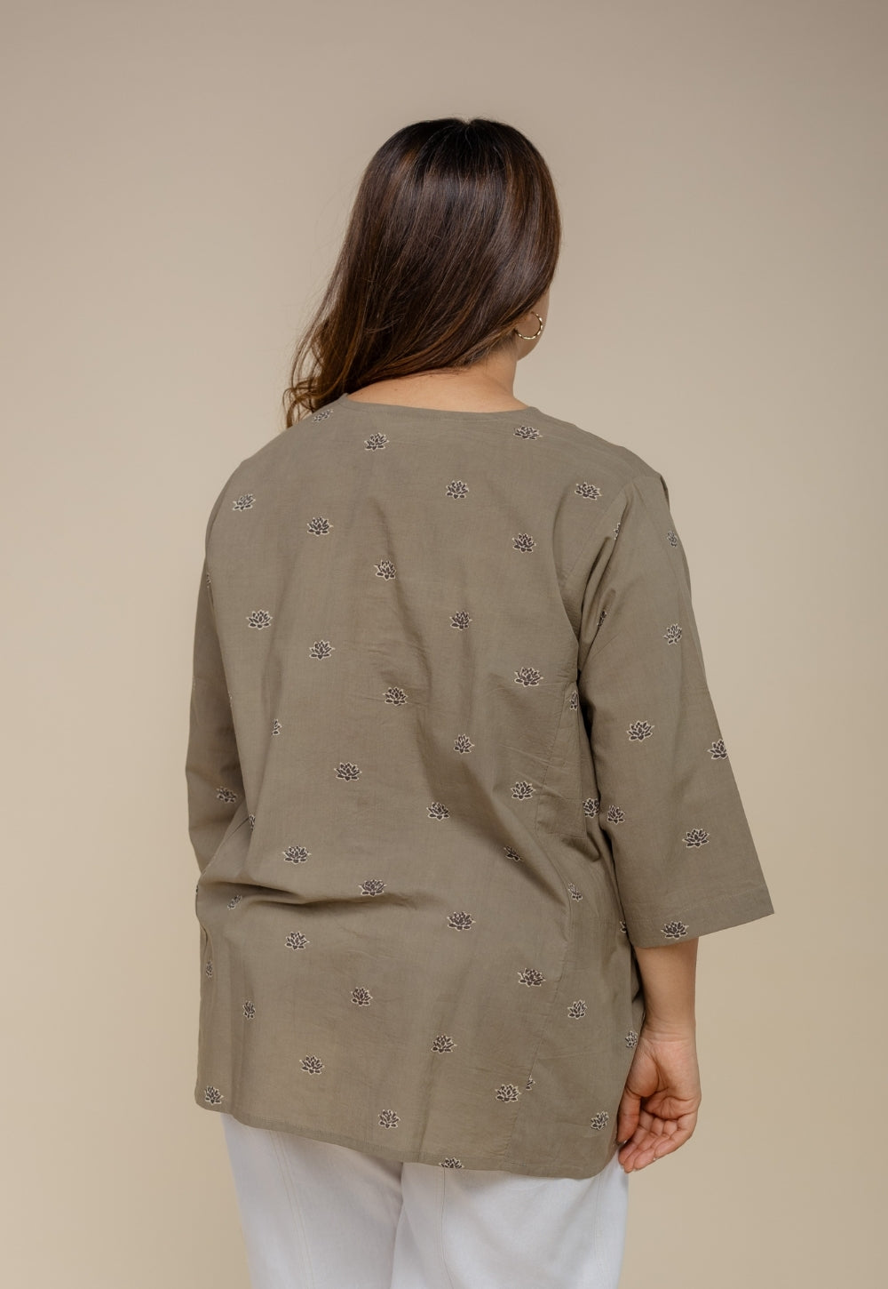 Charvi Grey Ajrakh Cotton Straight Short Top