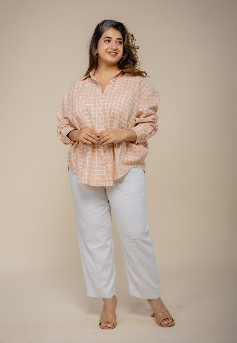 Ruhi Orange Hand Block Print Slub Cotton Anti-Fit Shirt