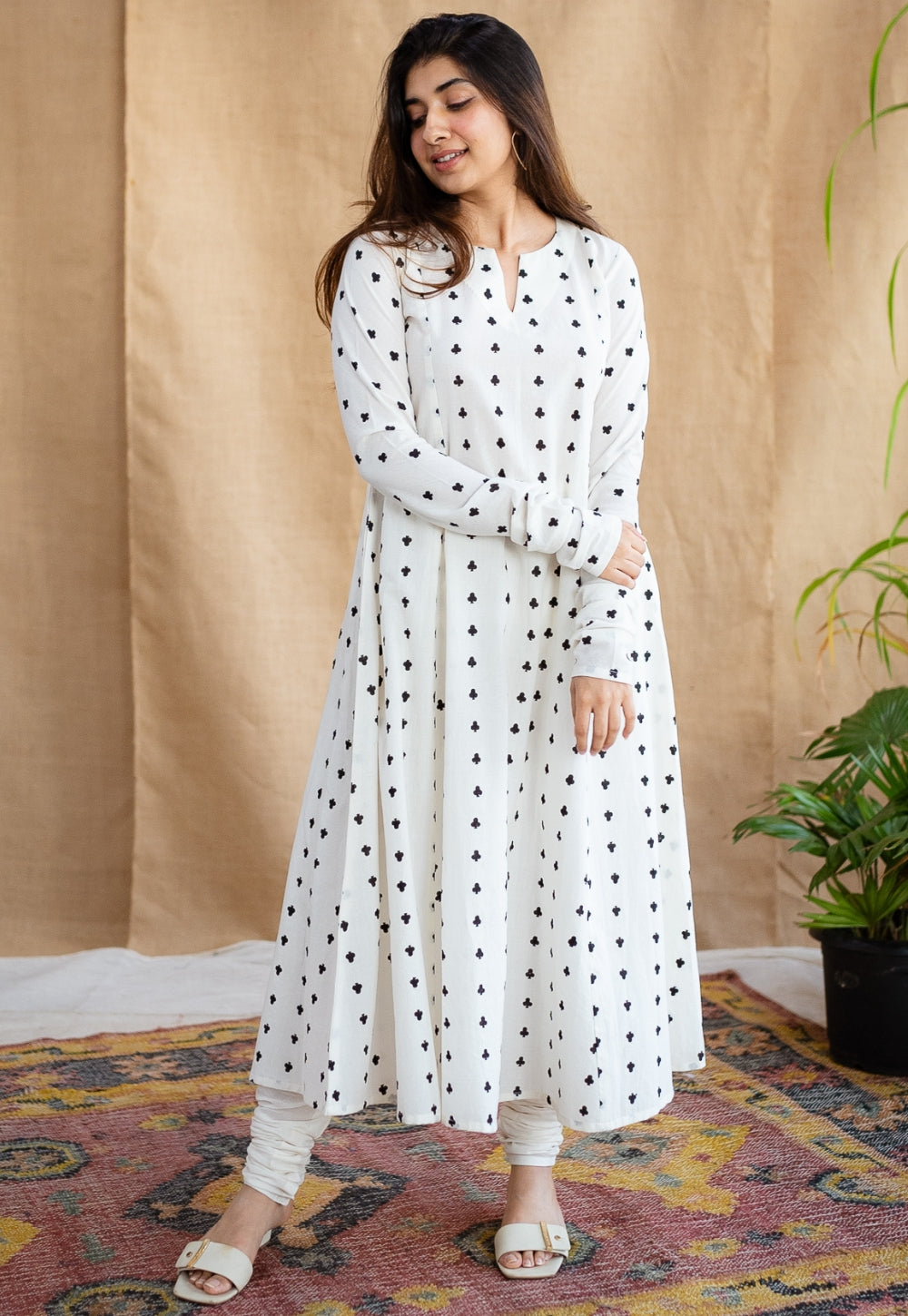 Shinat Block Printed Cotton Kali Kurta Set (3 Piece Set)
