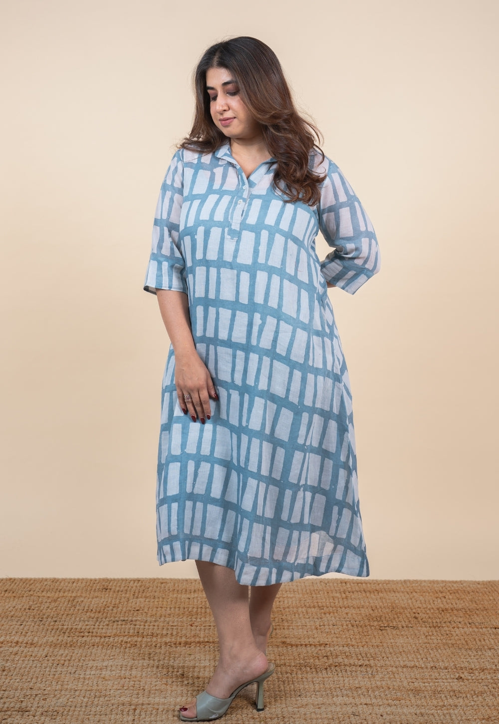 Misha Blue Batik MulMul A Line Dress