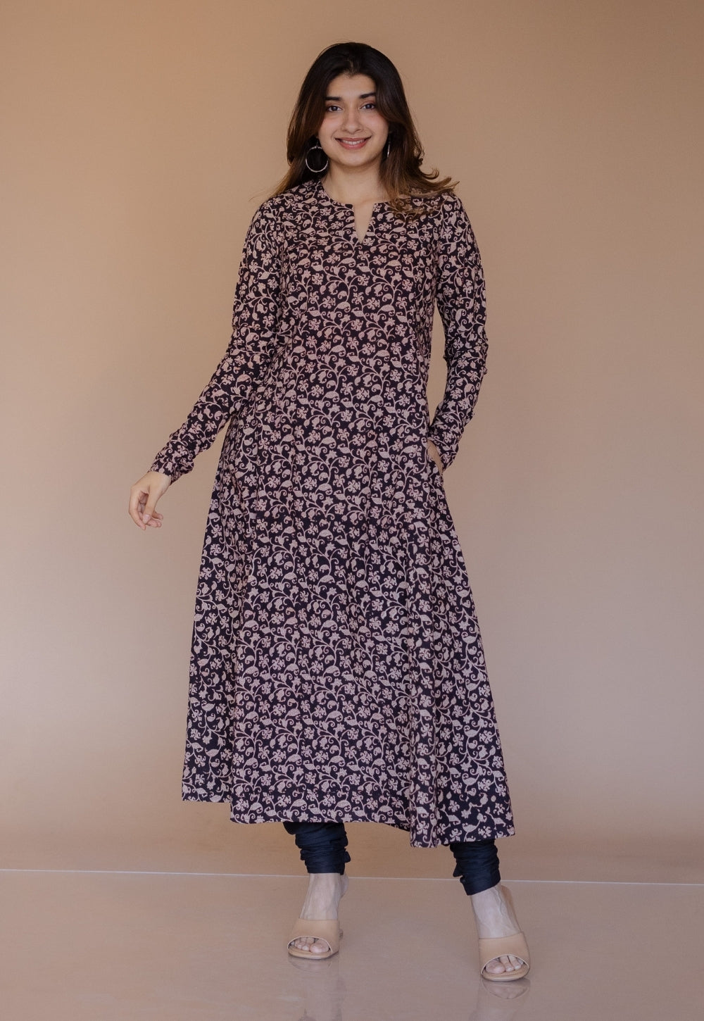 Shinat Black Bagru Cotton Kali Kurta