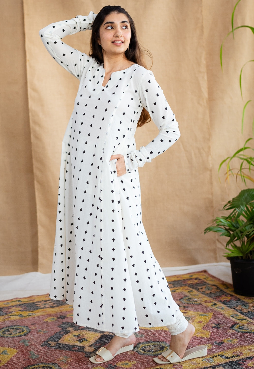 Shinat Block Printed Cotton Kali Kurta with Dupatta