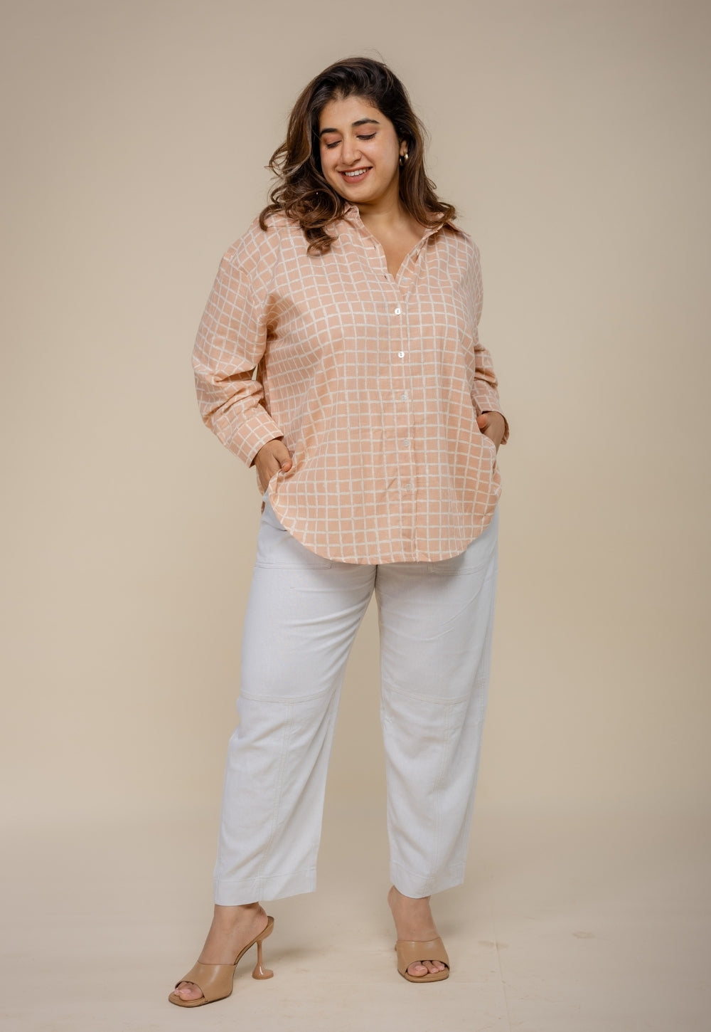 Ruhi Orange Hand Block Print Slub Cotton Anti-Fit Shirt