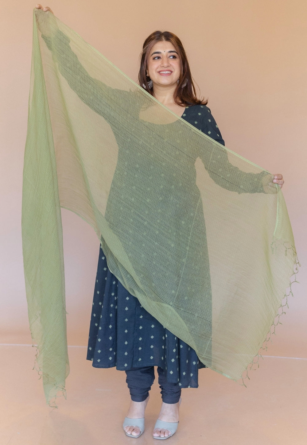 Green Solid Cotton Kota Doria Dupatta
