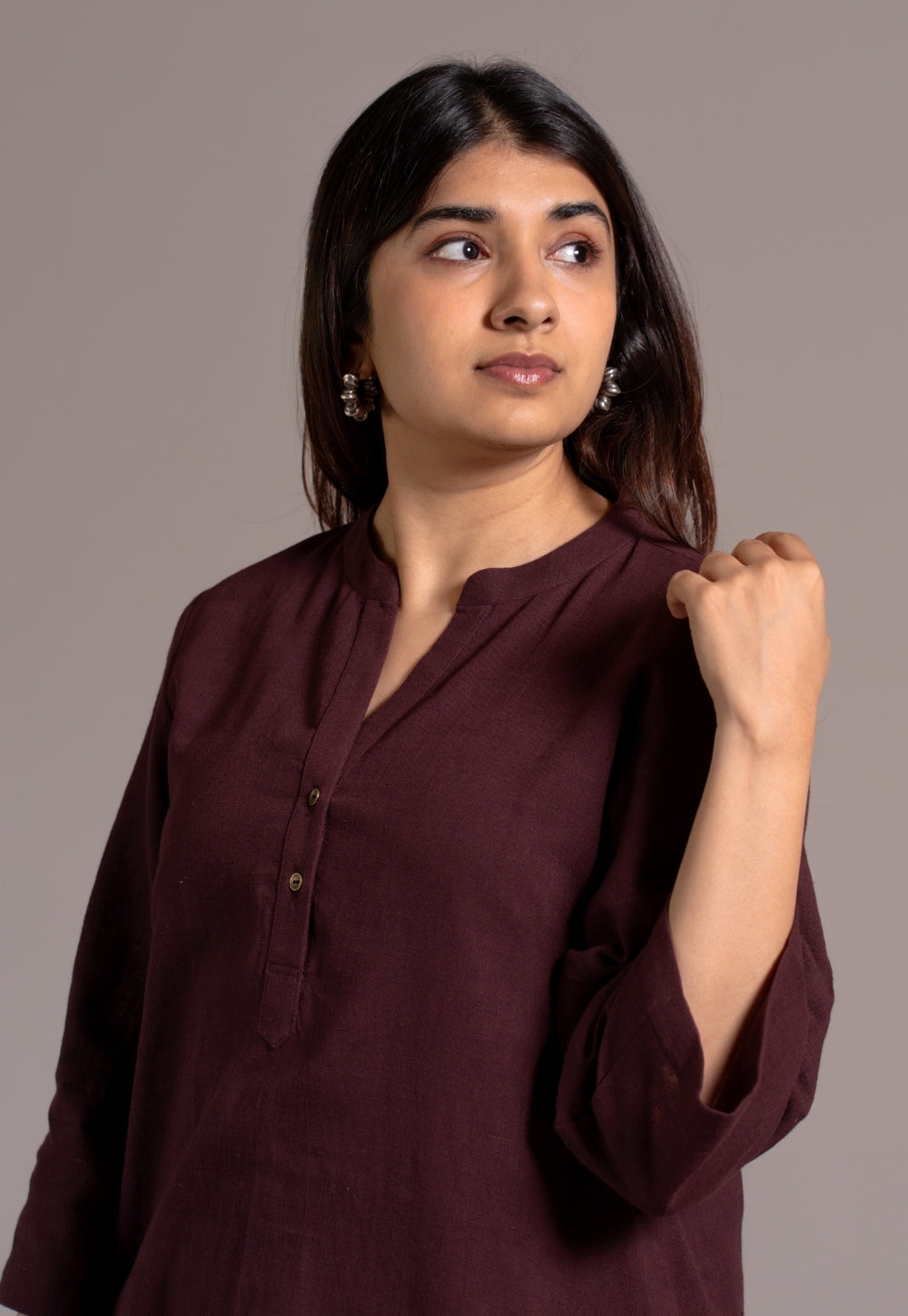 Wine Solid Slub Cotton Straight Kurta - DyeVerse
