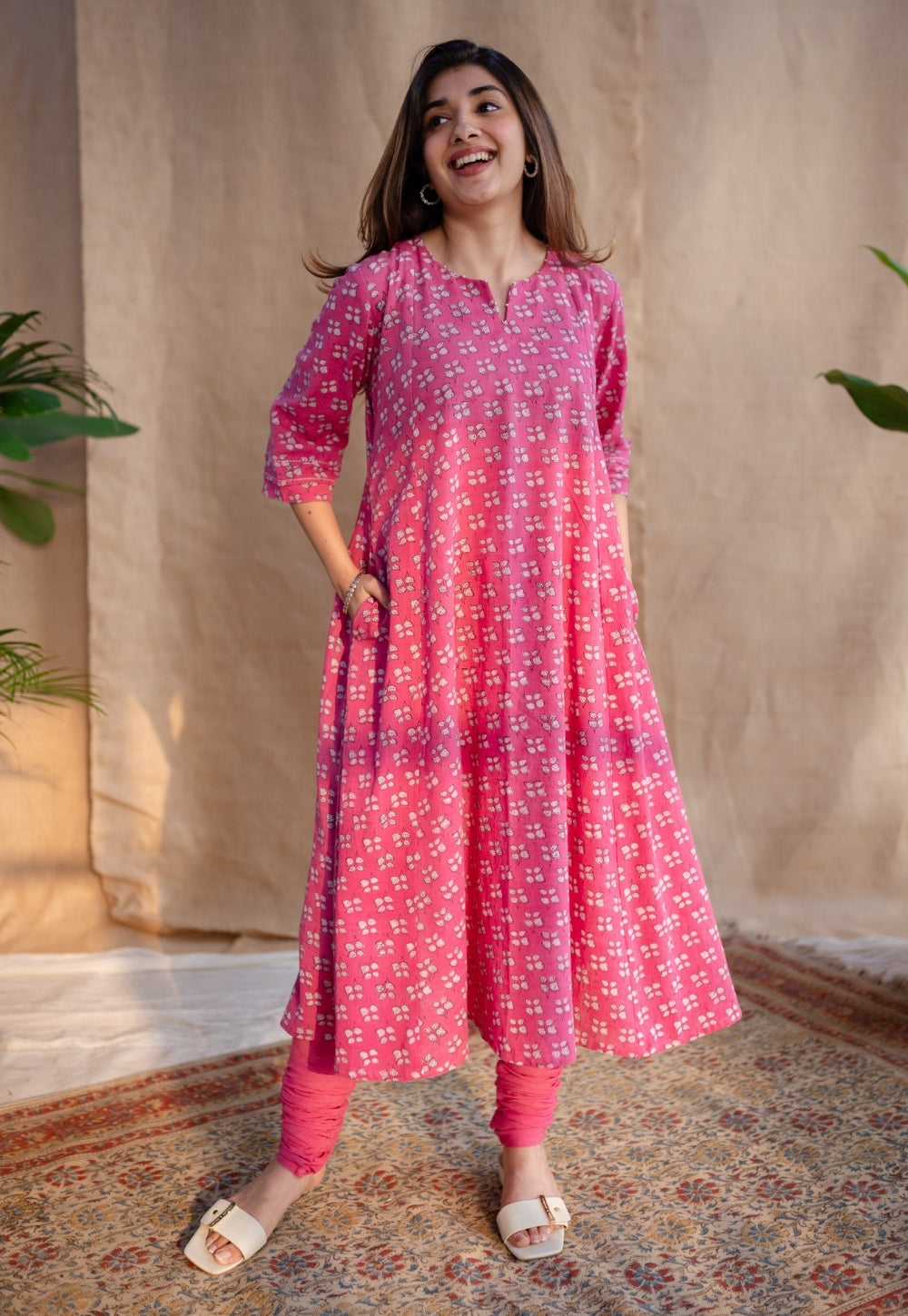 Eaira Dabu Slub Cotton Hand Embroidered Kali Kurta Set (Set of 2)