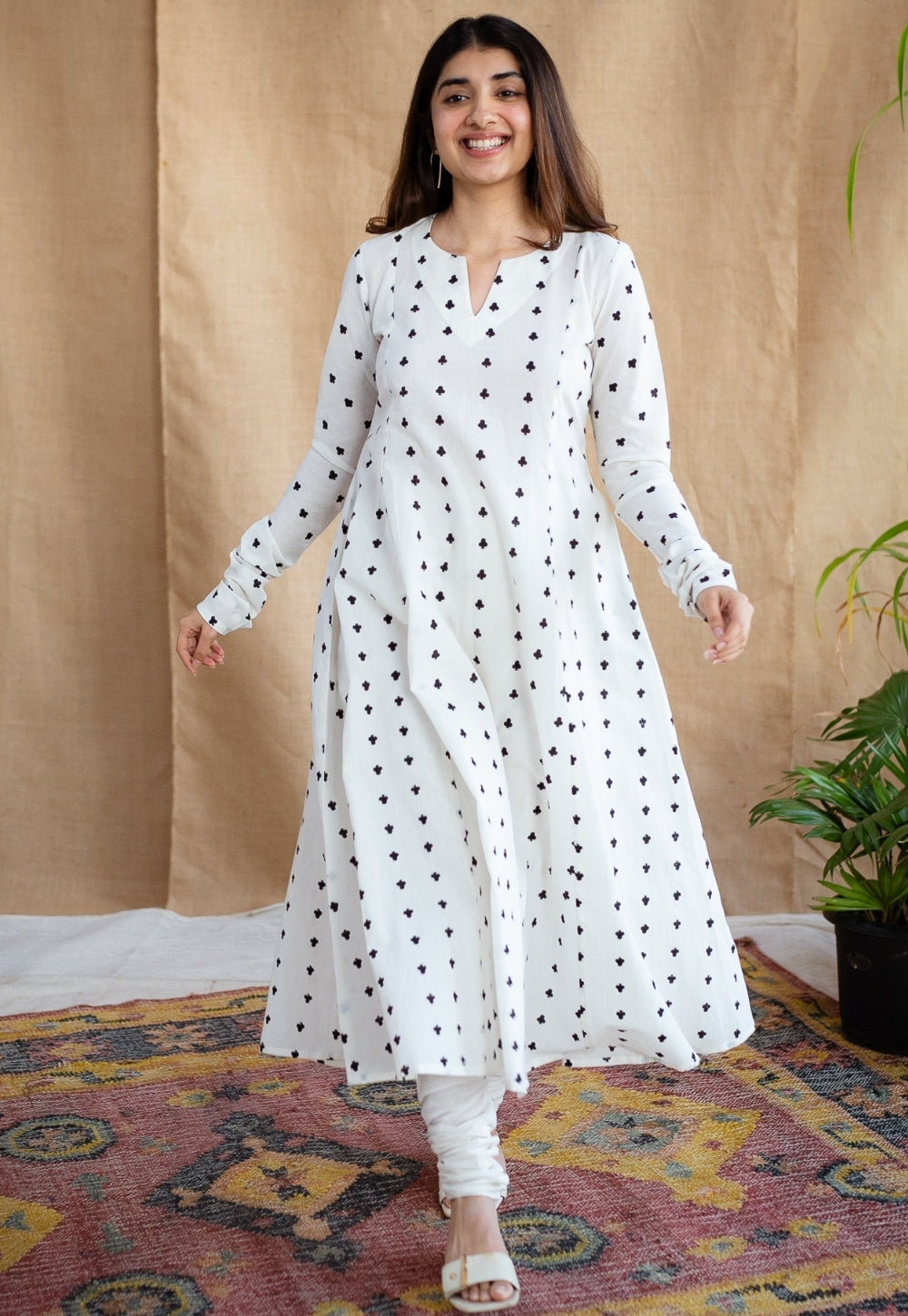 Shinat Block Printed Cotton Kali Kurta Set (3 Piece Set)
