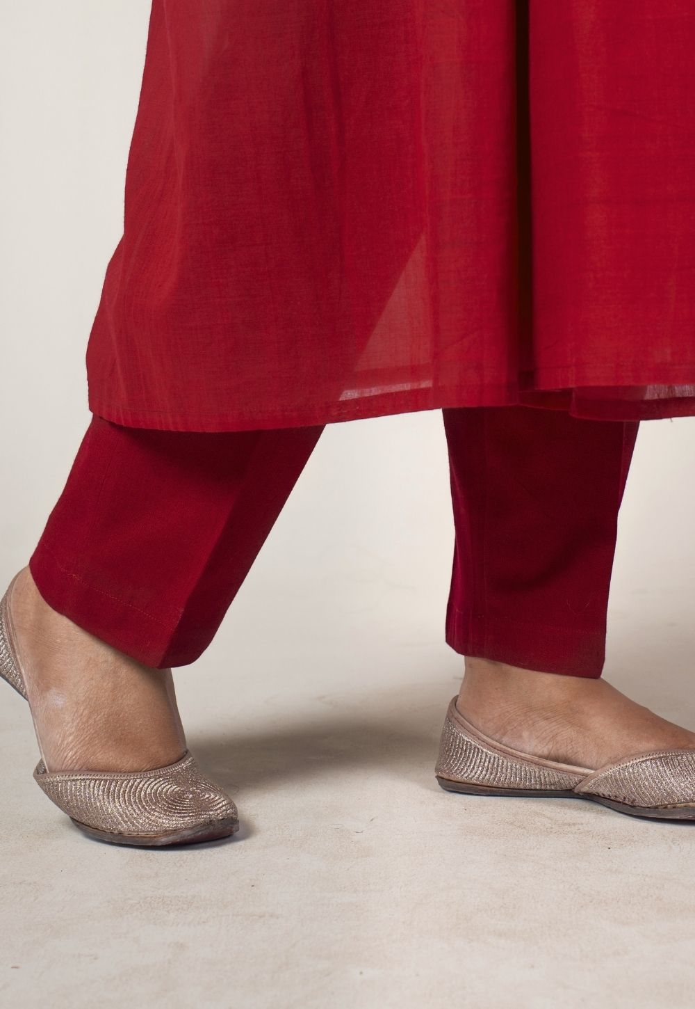 Prita Red Solid Cotton Flex Narrow Pant