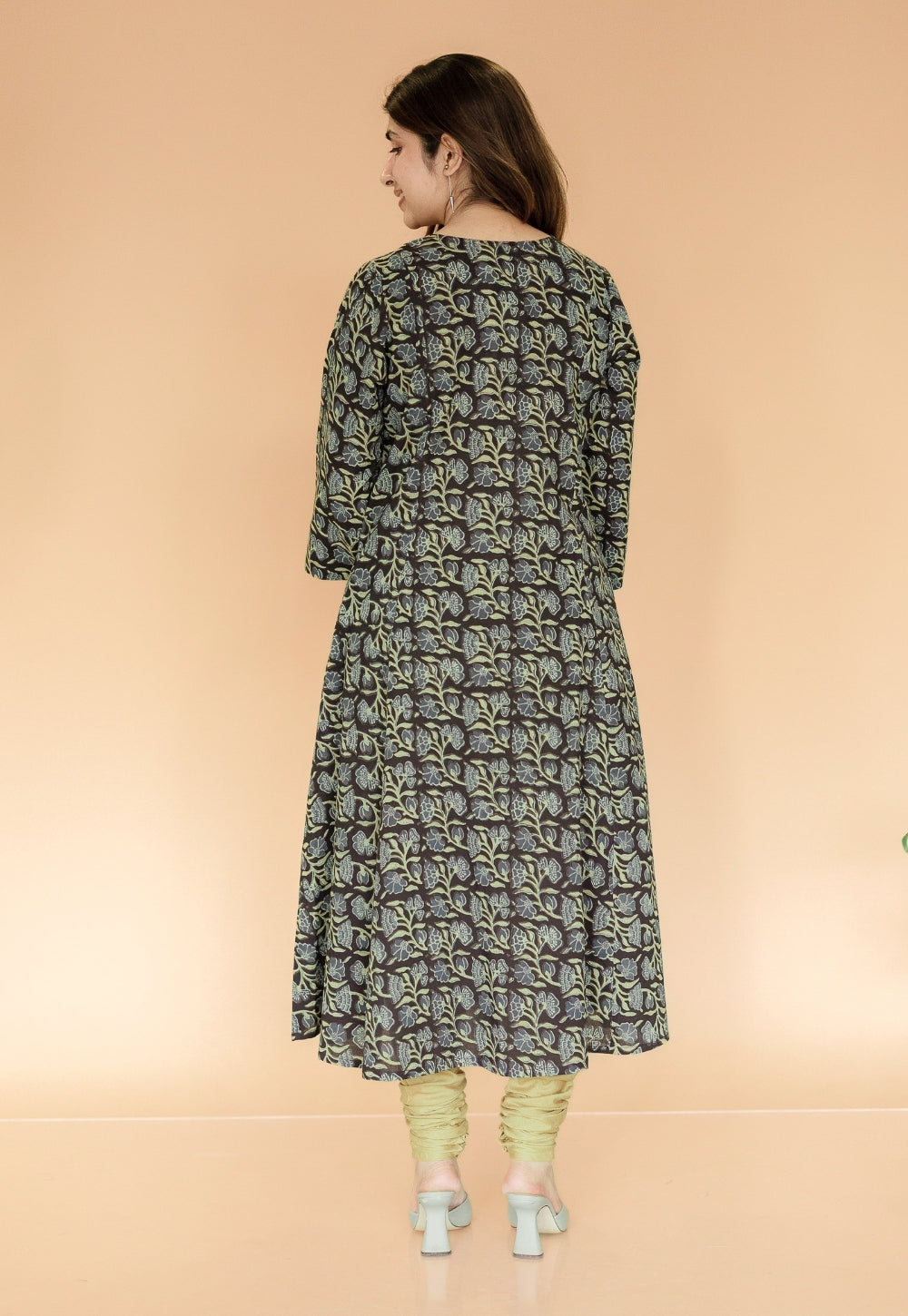 Malika Black Ajrakh Cotton Kali Kurta