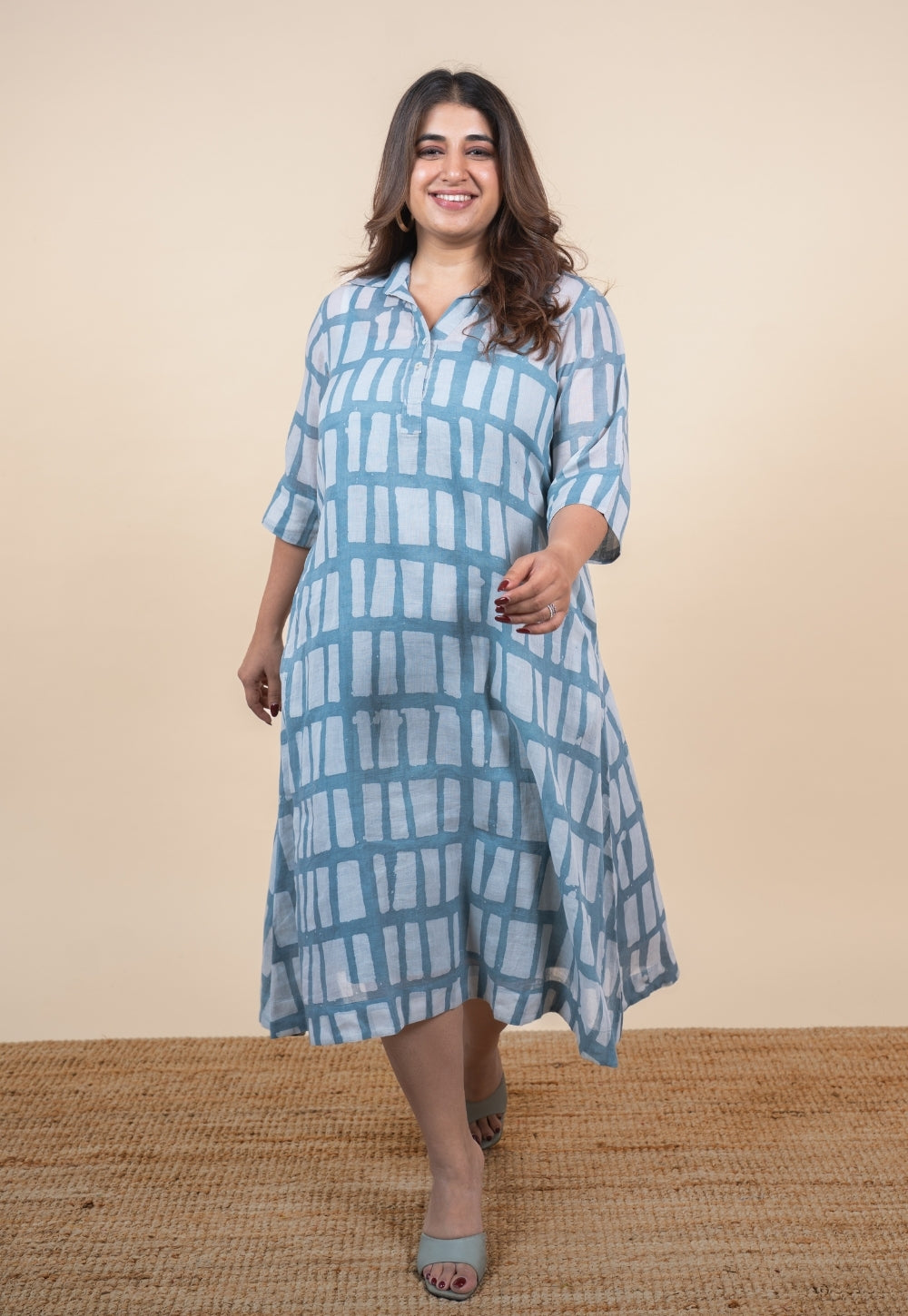 Misha Blue Batik MulMul A Line Dress