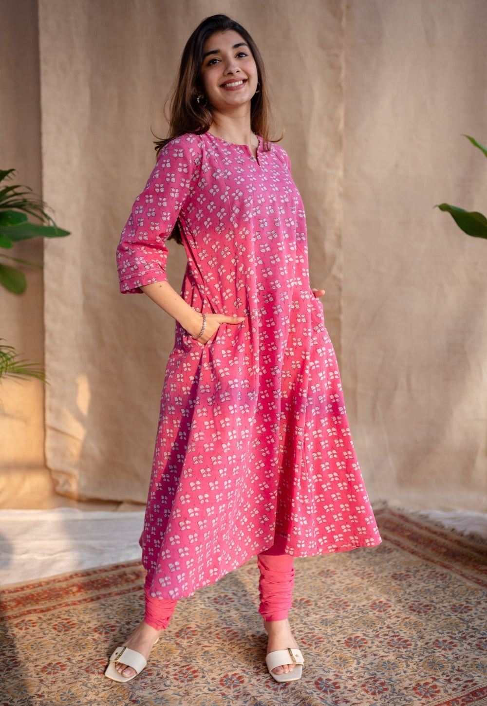 Eaira Dabu Slub Cotton Hand Embroidered Kali Kurta Set (Set of 2)