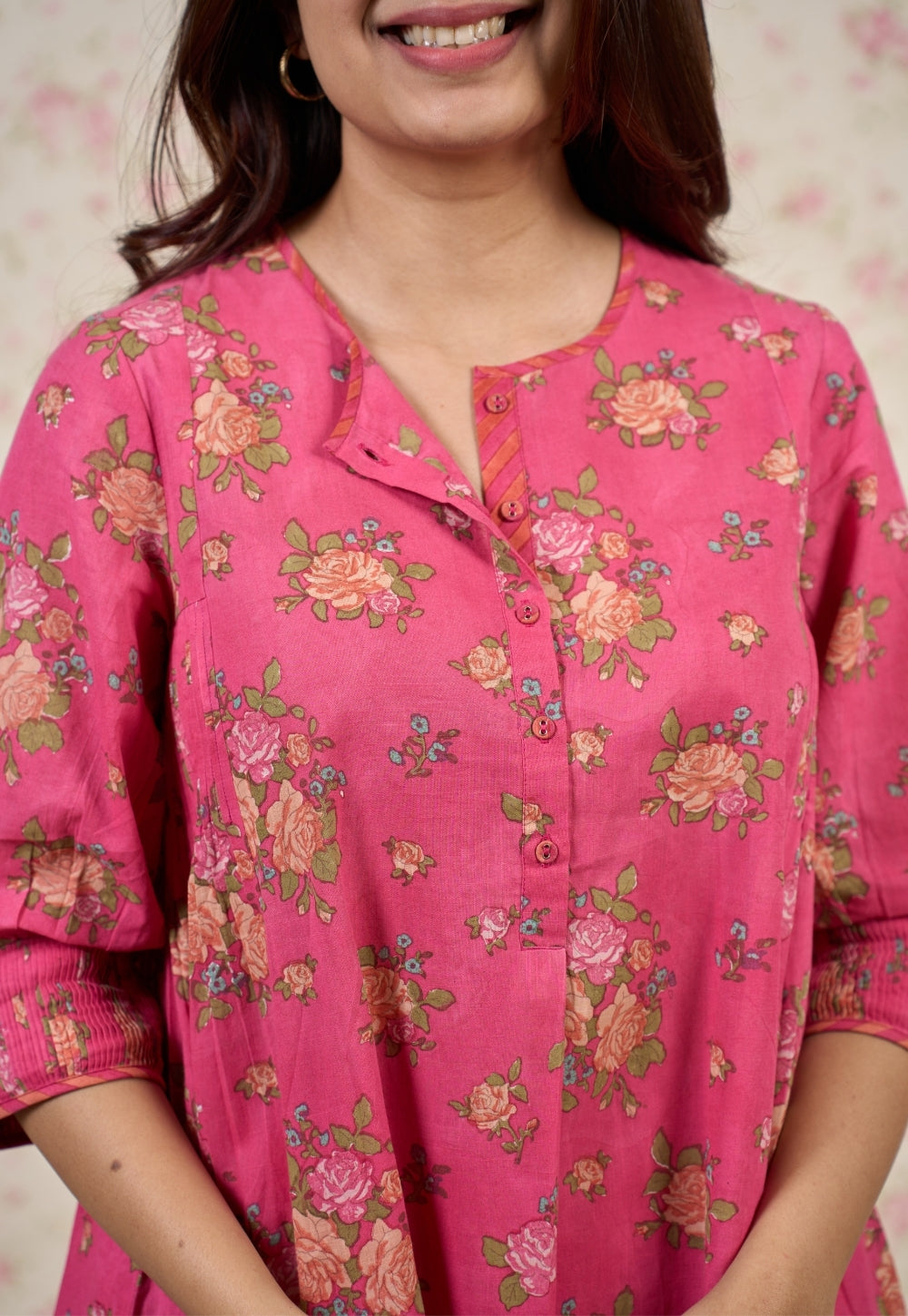 Rosie Pink Sanganeri Mul Cotton A Line Kurta Set (Set of 2)