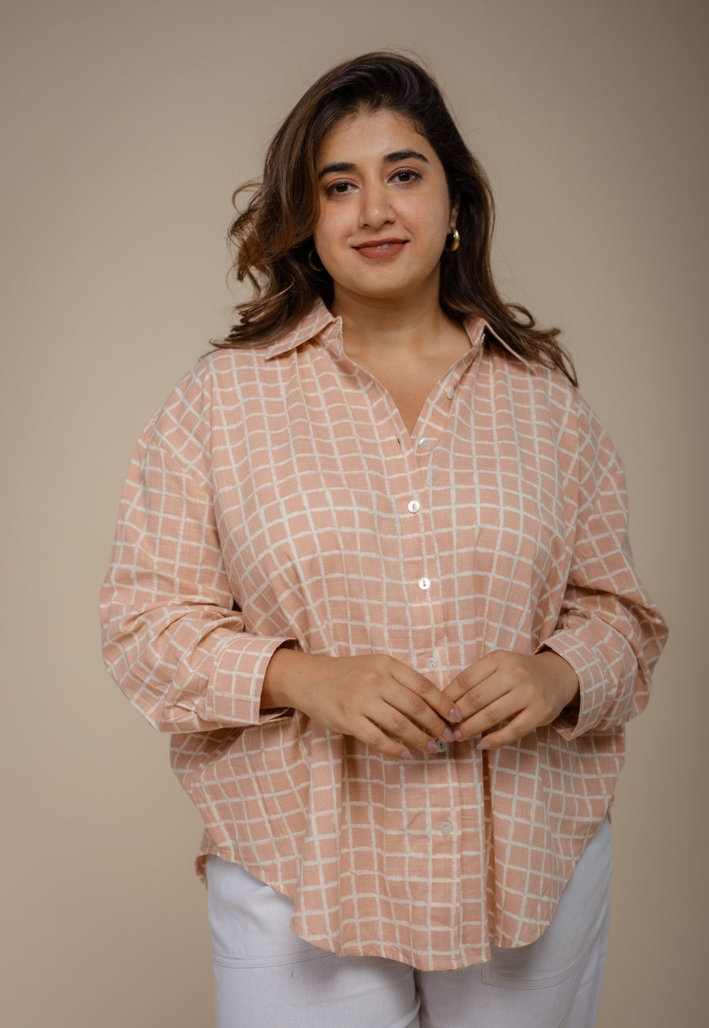 Ruhi Orange Hand Block Print Slub Cotton Anti-Fit Shirt