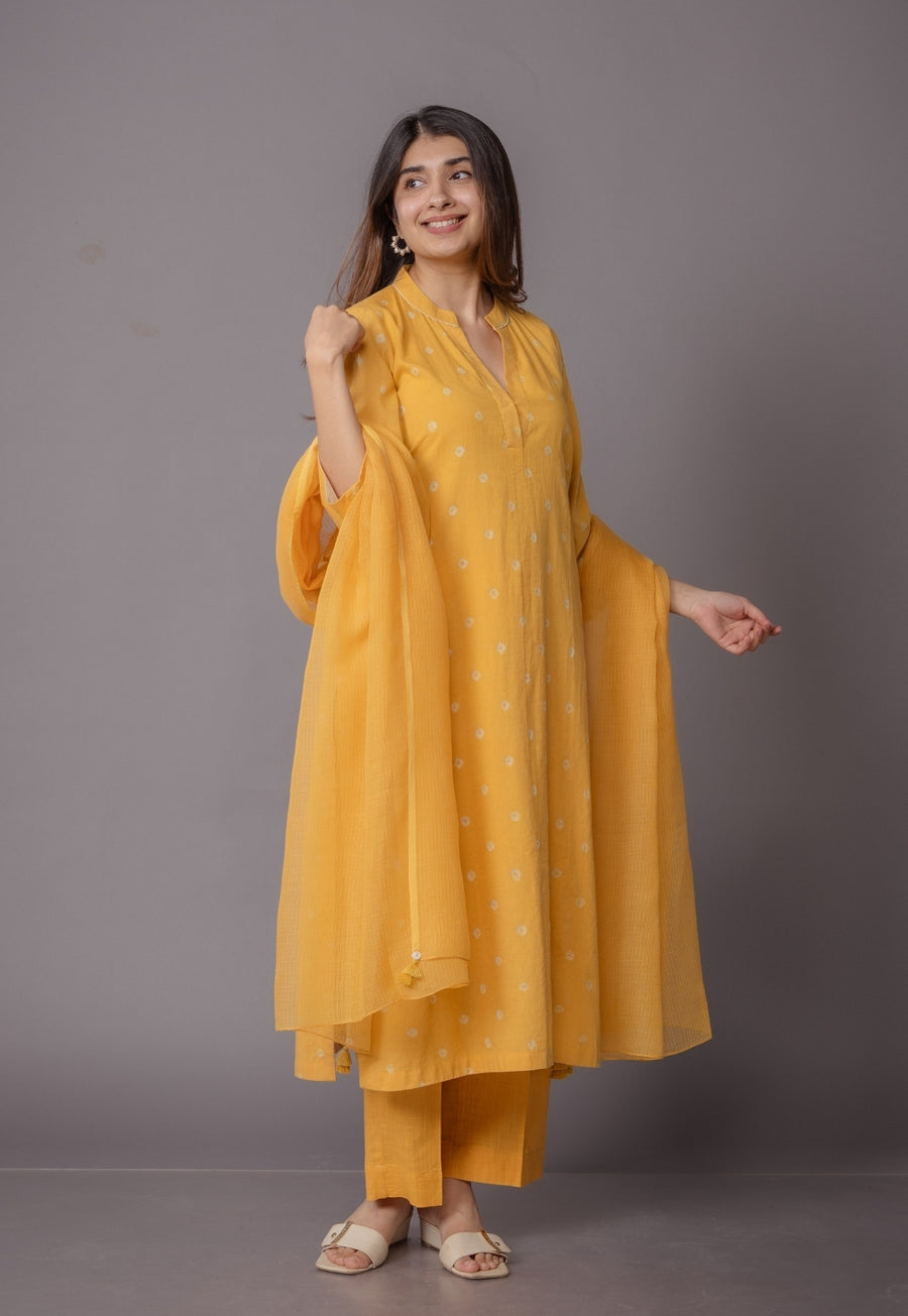 Tanya Yellow Bandhani Cotton Straight Kurta