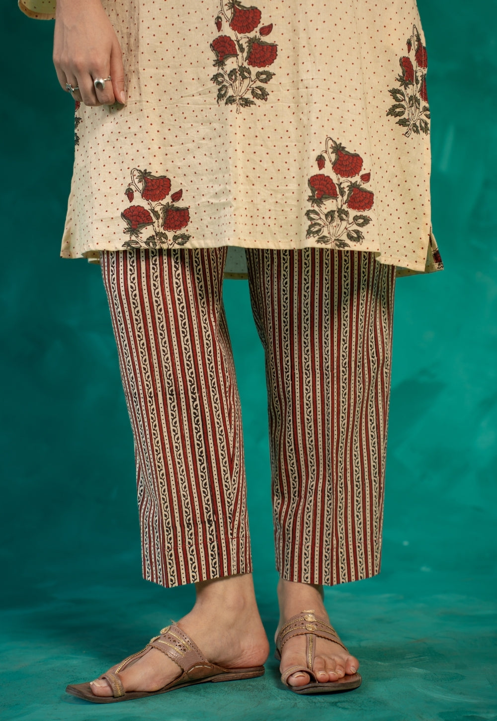 Insiya Beige Bagru Cotton Straight Short Top