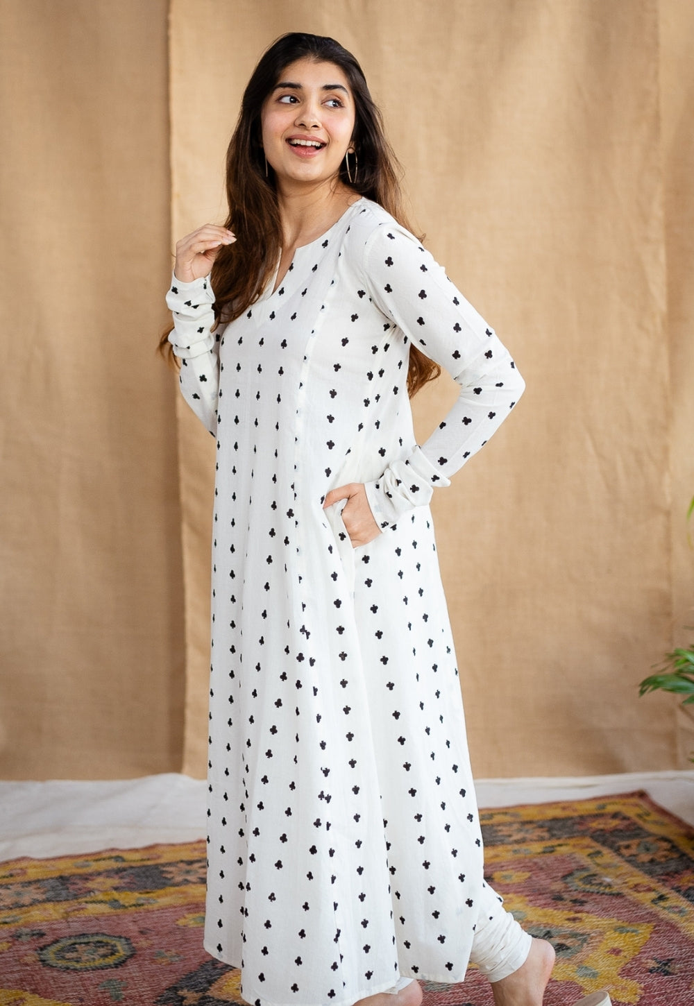 Shinat Block Printed Cotton Kali Kurta Set (3 Piece Set)