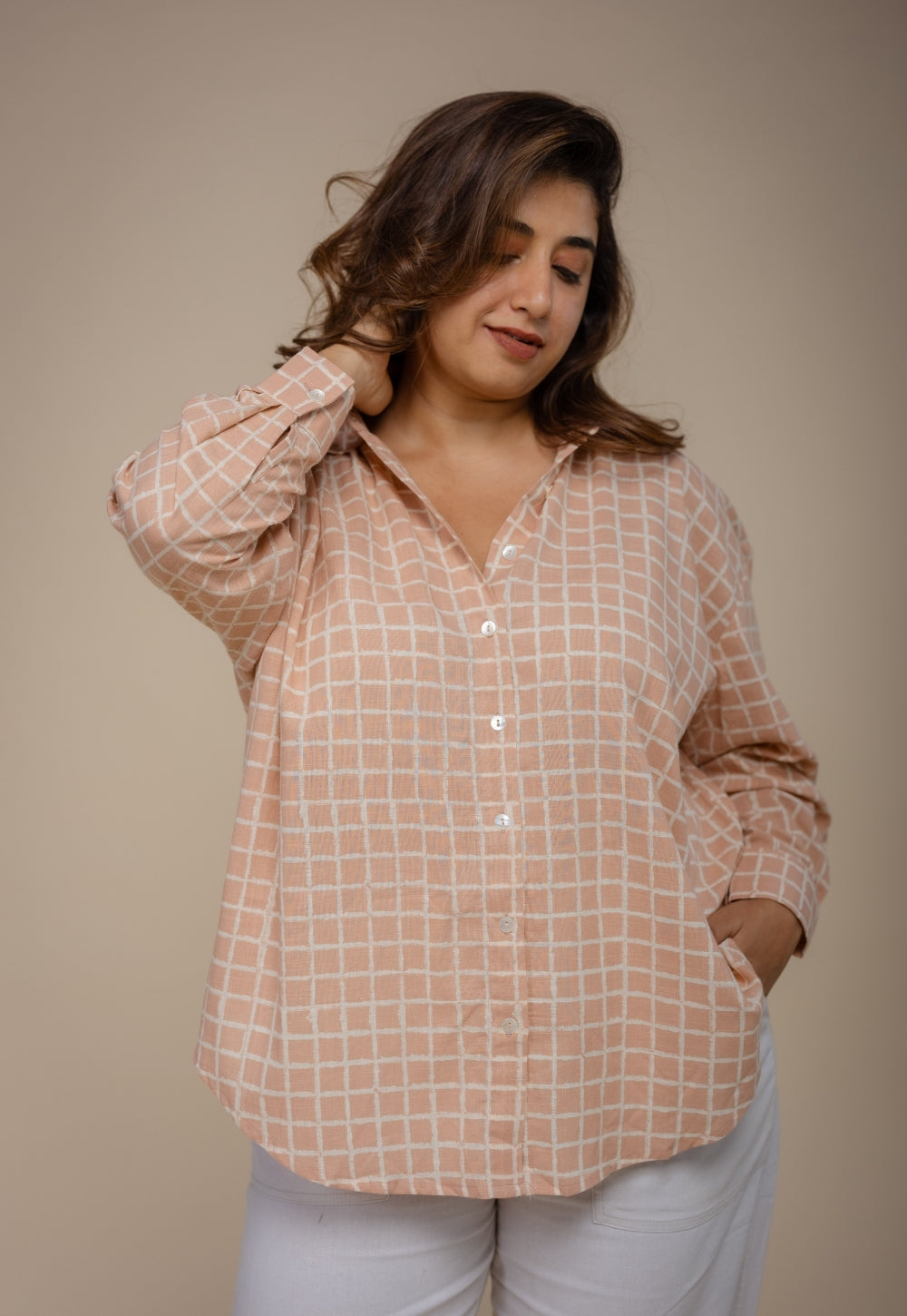 Ruhi Orange Hand Block Print Slub Cotton Anti-Fit Shirt