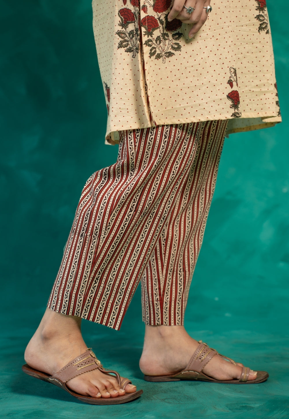 Insiya Beige Bagru Cotton Straight Short Top