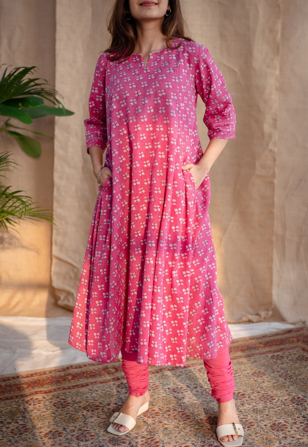 Eaira Dabu Slub Cotton Hand Embroidered Kali Kurta Set (Set of 2)