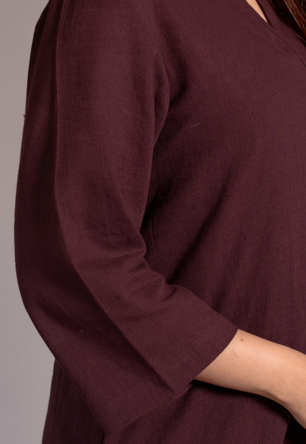 Wine Solid Slub Cotton Straight Kurta - DyeVerse
