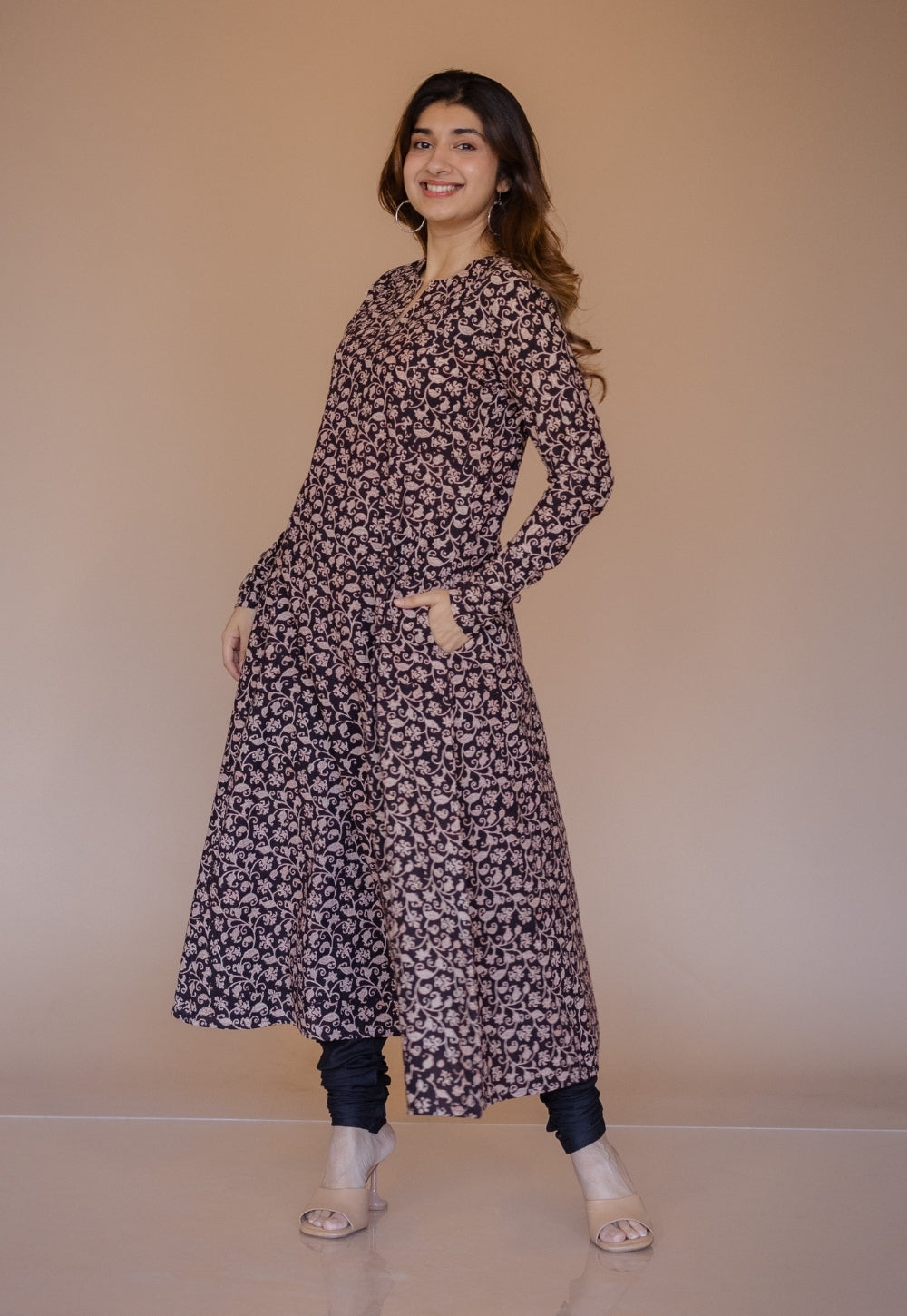 Shinat Black Bagru Cotton Kali Kurta