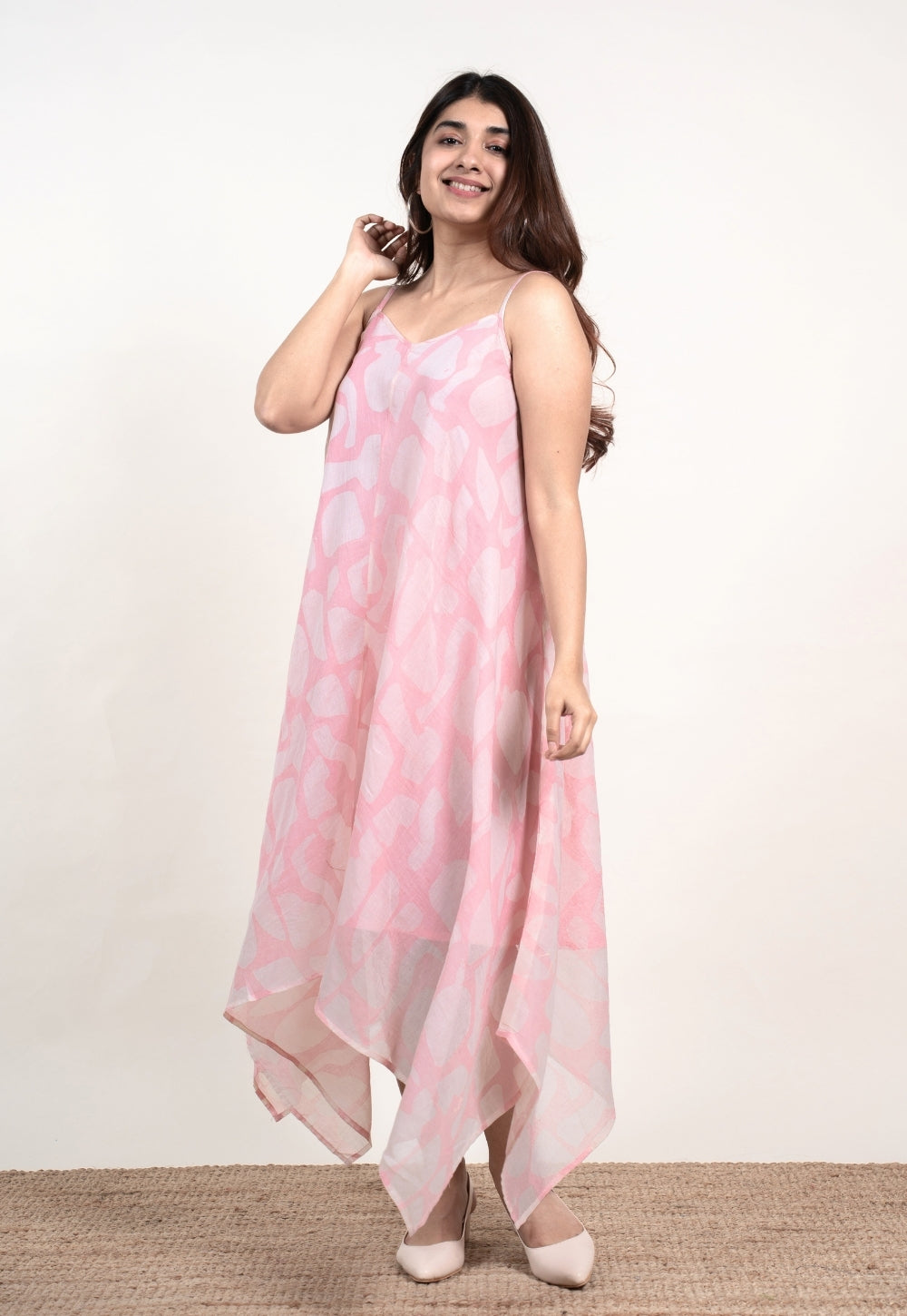 Farheen Pink Batik MulMul A Line Dress