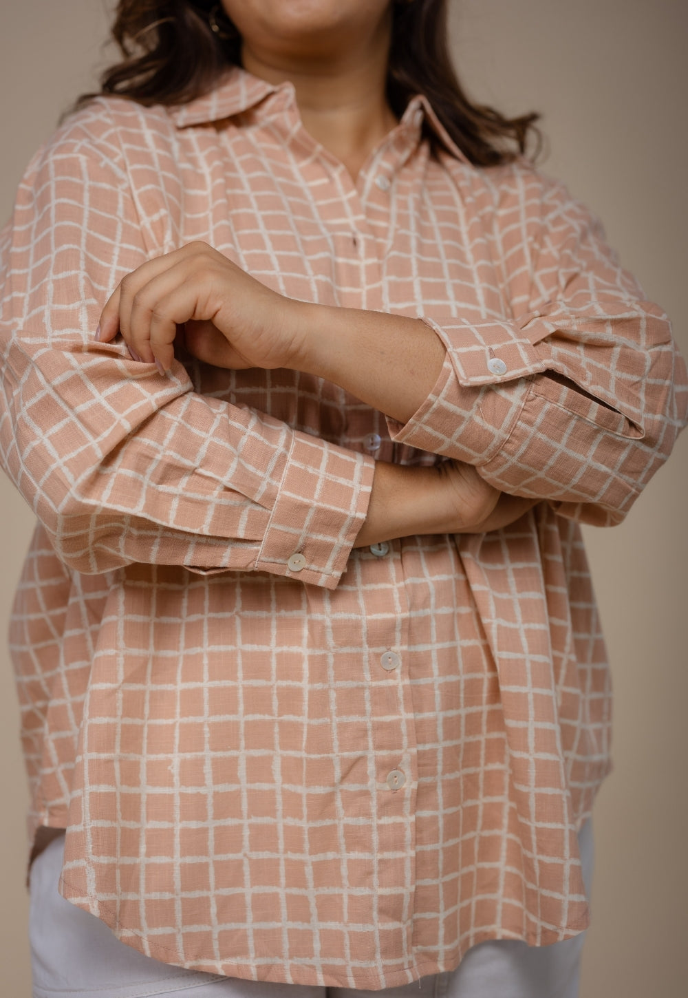 Ruhi Orange Hand Block Print Slub Cotton Anti-Fit Shirt
