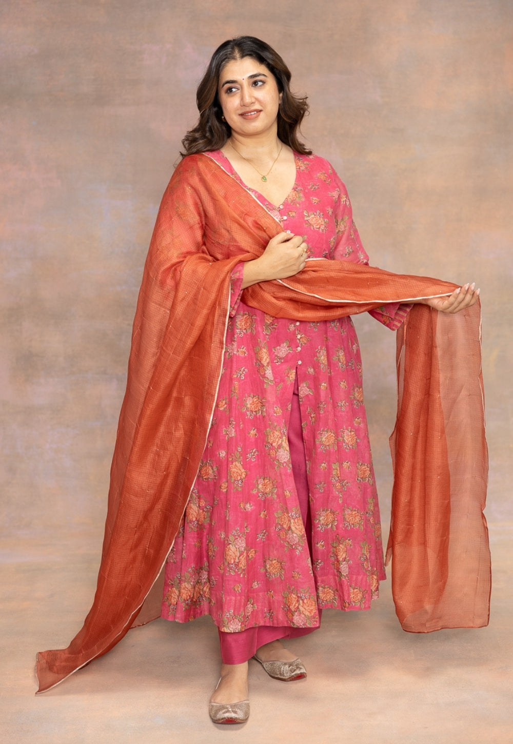 Orange Solid Kota Doria Silk Dupatta with Mukaish Detailing