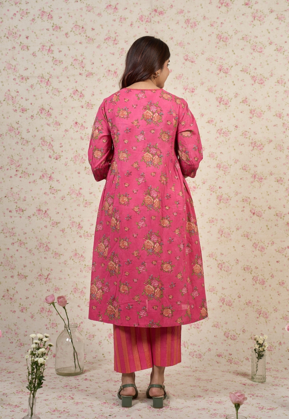 Prita Pink Sanganeri Mul Cotton Narrow Pant