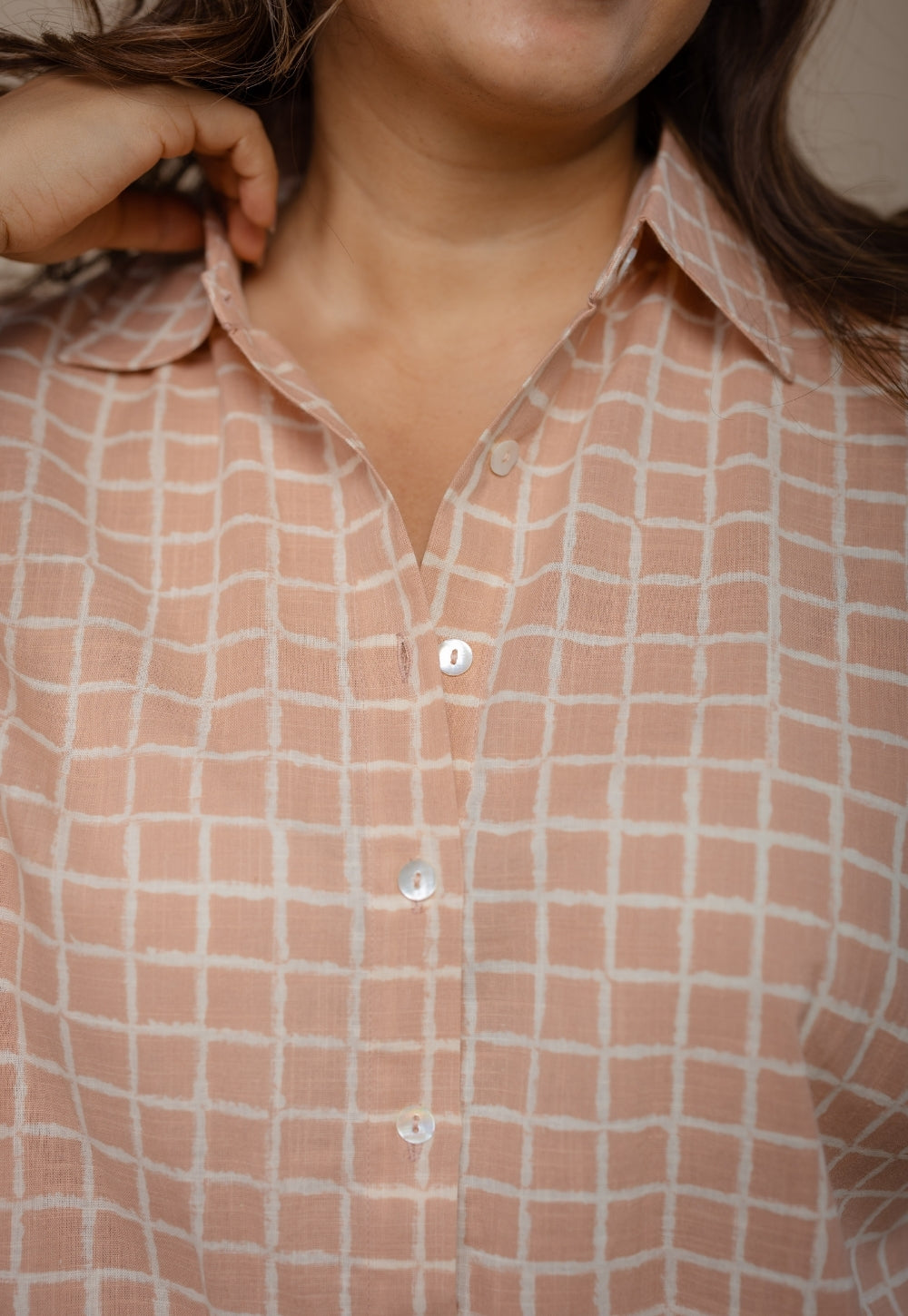 Ruhi Orange Hand Block Print Slub Cotton Anti-Fit Shirt