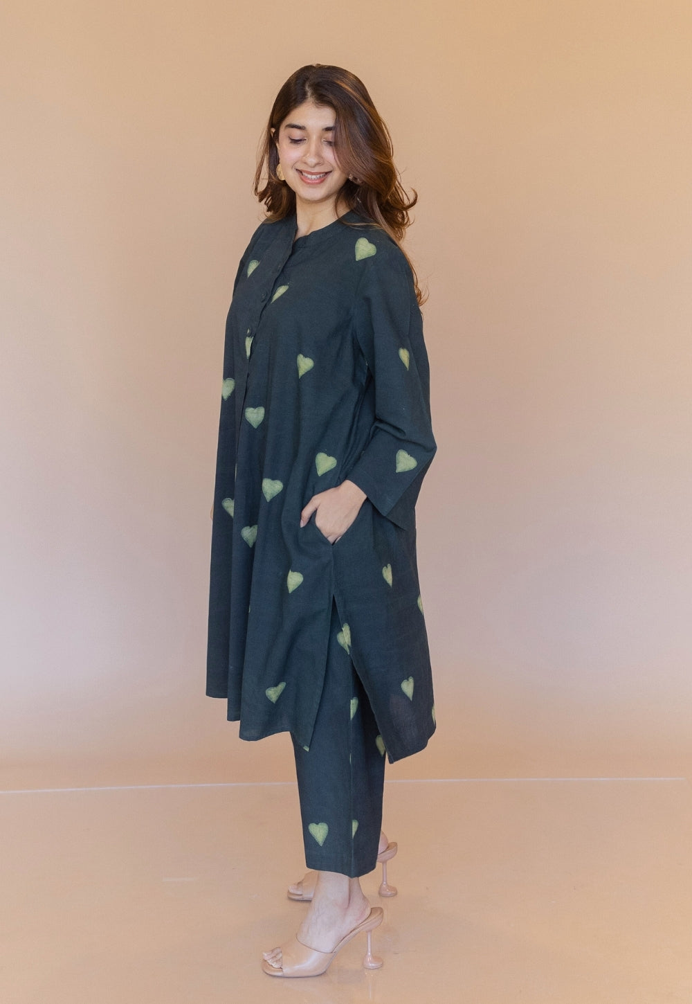 Ayaat Green Dabu Cotton Anti-Fit Kurta