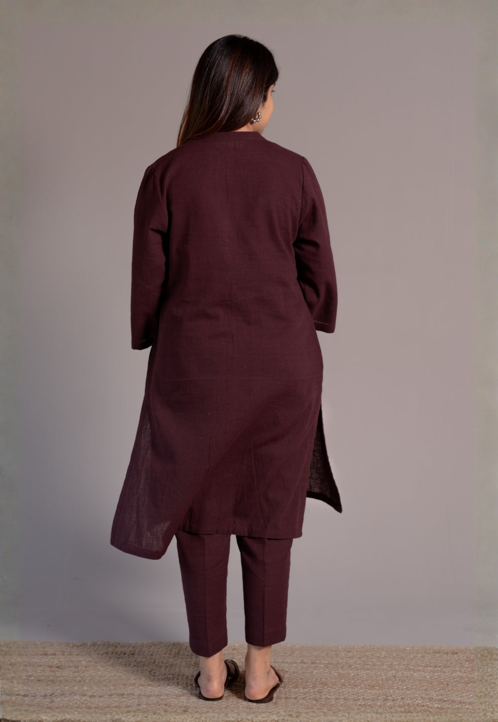 Wine Solid Slub Cotton Straight Kurta - DyeVerse