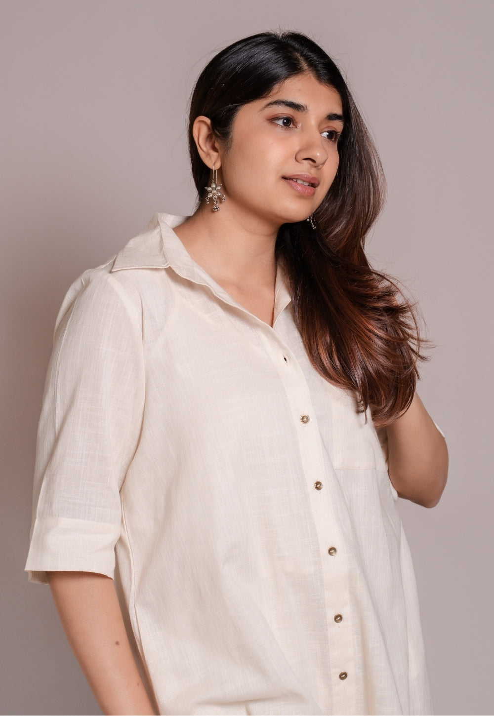 Off White Solid Slub Cotton Straight Kurta - DyeVerse