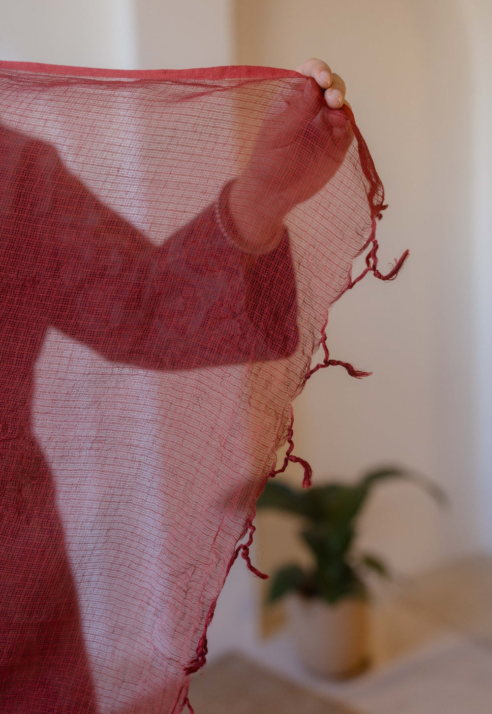 Red Solid Kota Doria Cotton Dupatta