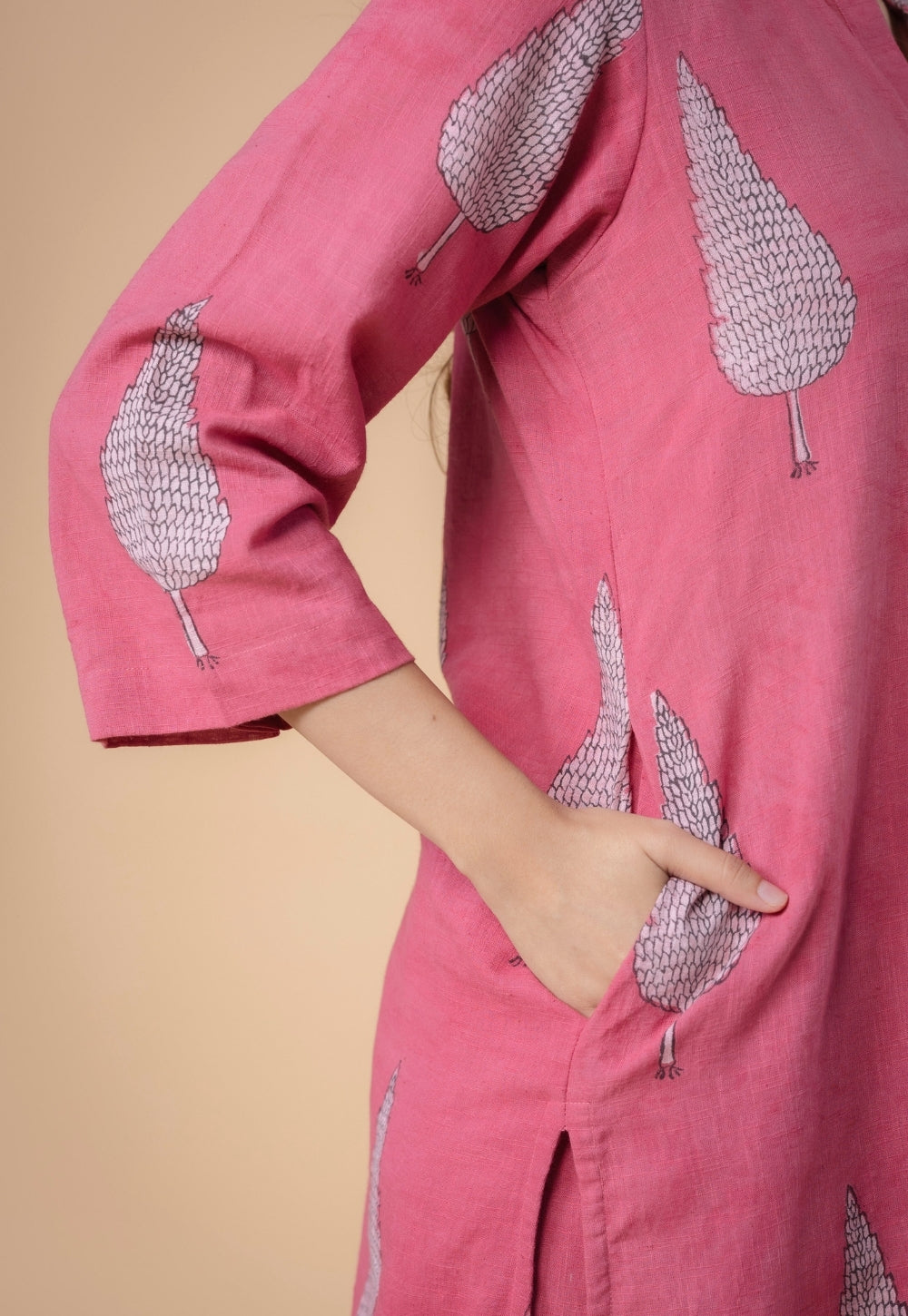 Nysa Pink Dabu Slub Cotton Straight Co-Ord Set