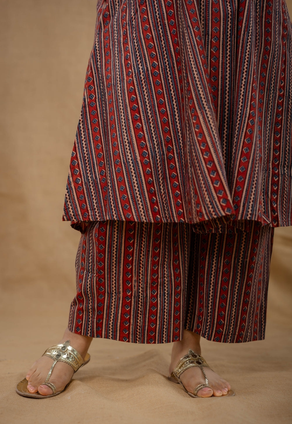 Raahi Red Ajrakh Cotton A Line Co-Ord Set