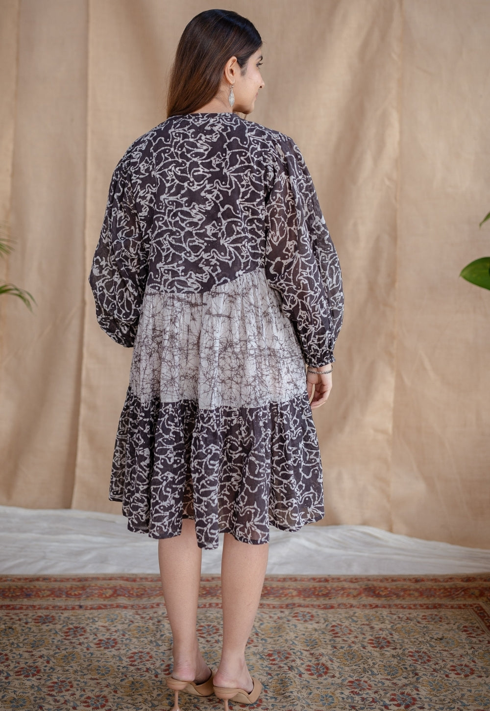 Yuvani Charcoal Batik MulMul Cotton Loose Dress with Slip