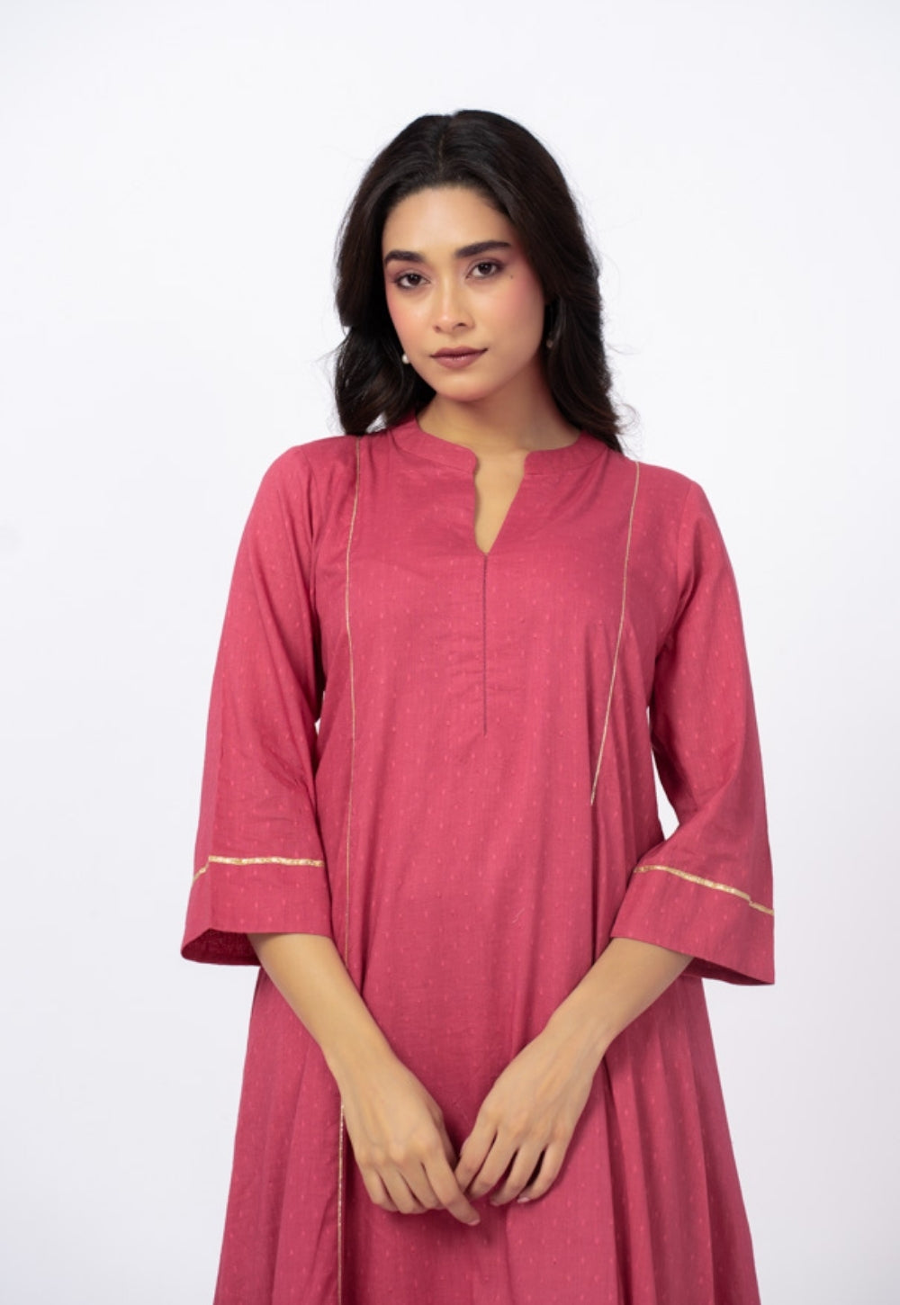 Huma Pink Solid Cotton Kali Kurta Suit Set with Solid Dupatta (Set of 3)