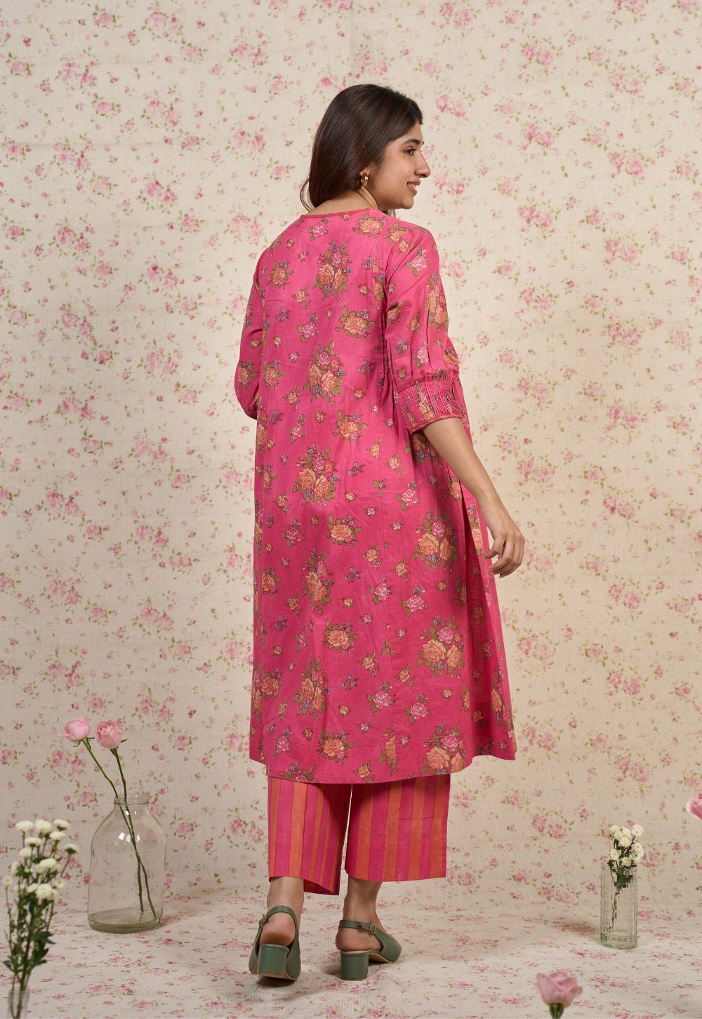 Prita Pink Sanganeri Mul Cotton Narrow Pant