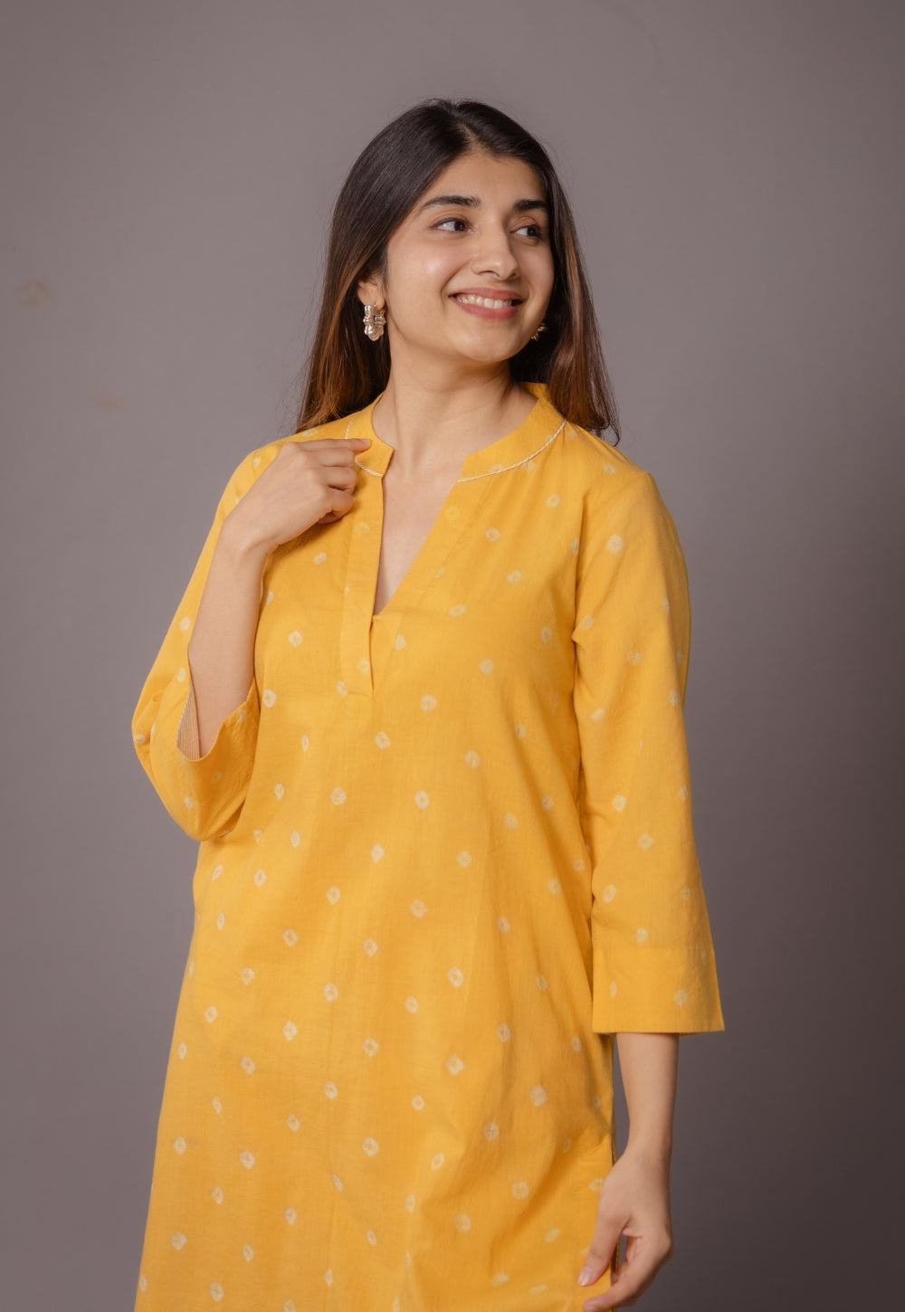 Tanya Yellow Bandhani Cotton Straight Kurta with Dupatta