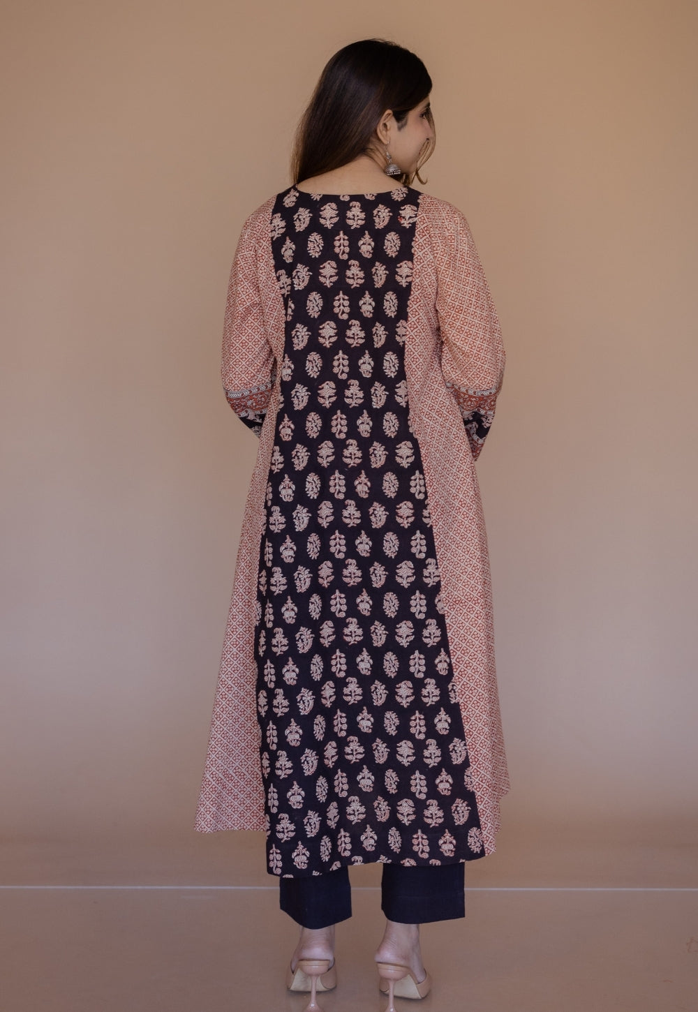 Malika Black Bagru Cotton Kali Kurta