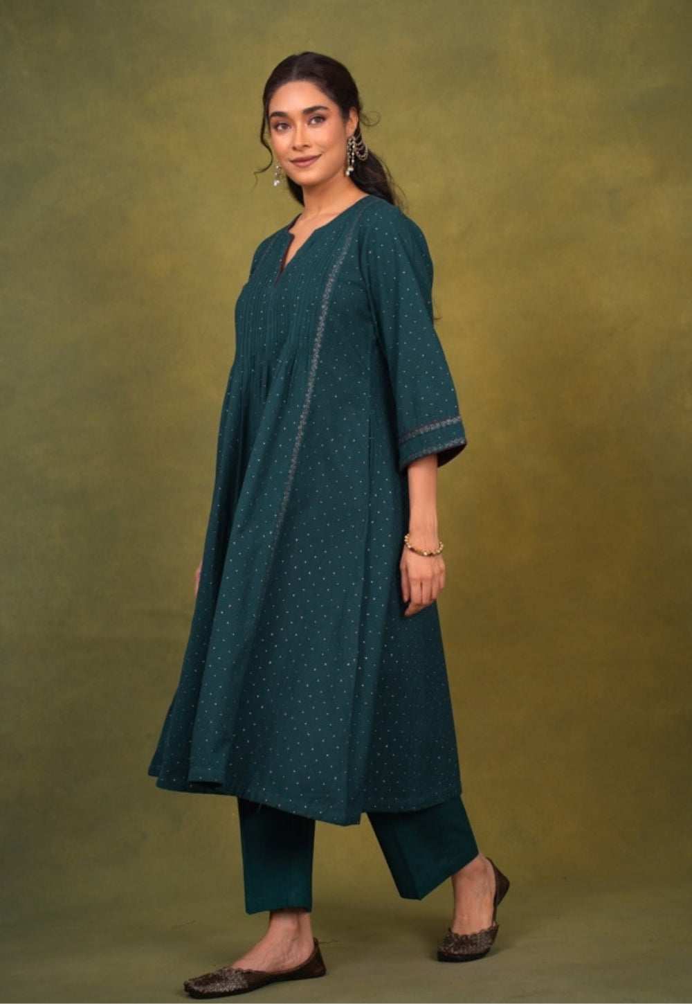 Jannat Blue Rogan Handblock Printed Cotton Kali Kurta Suit Set (Set of 3)