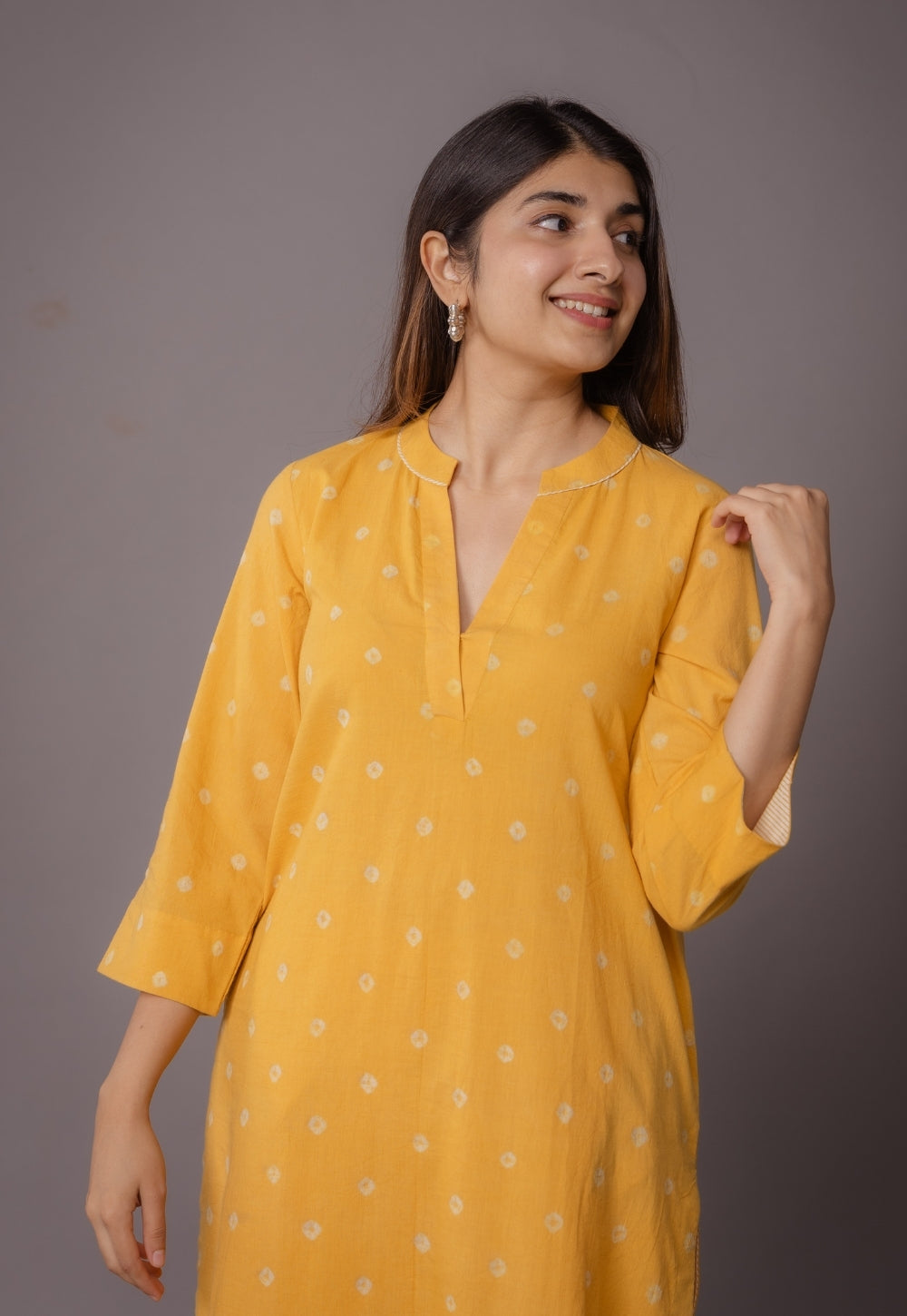 Tanya Yellow Bandhani Cotton Straight Kurta with Dupatta