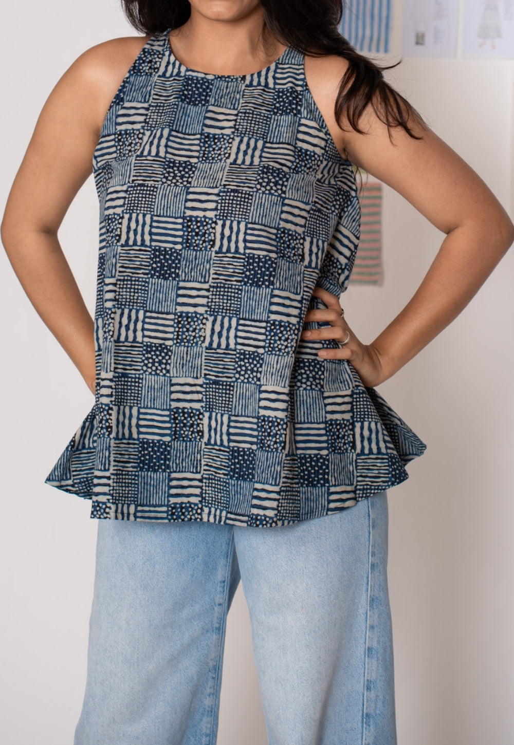 Parveen Blue Ajrakh Cotton A Line Short Tops