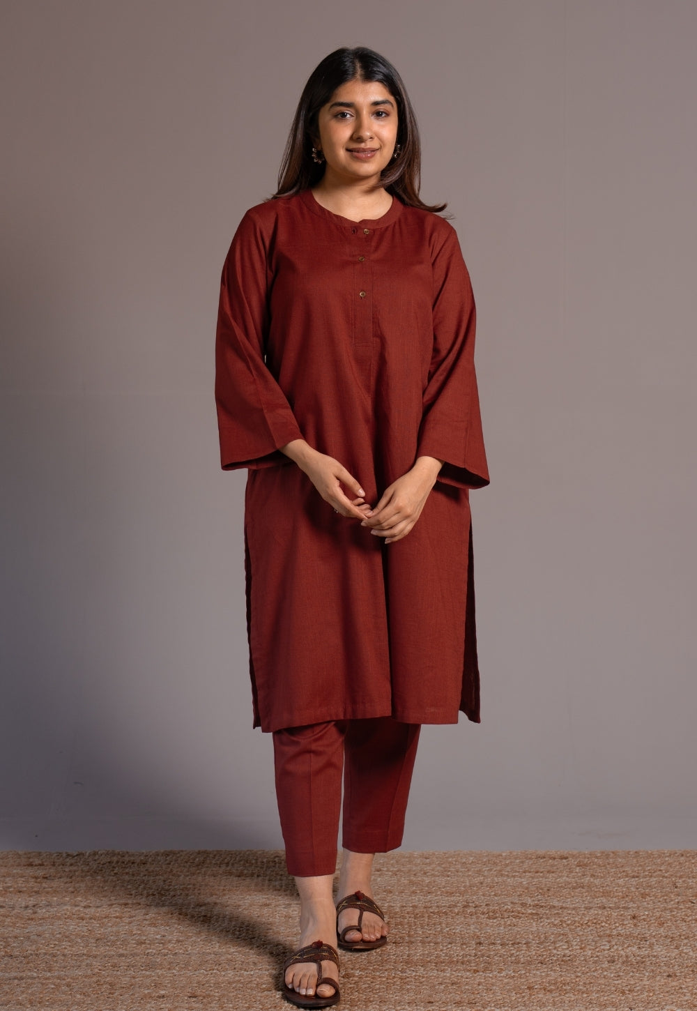 Madder Solid Slub Cotton Straight Kurta - DyeVerse