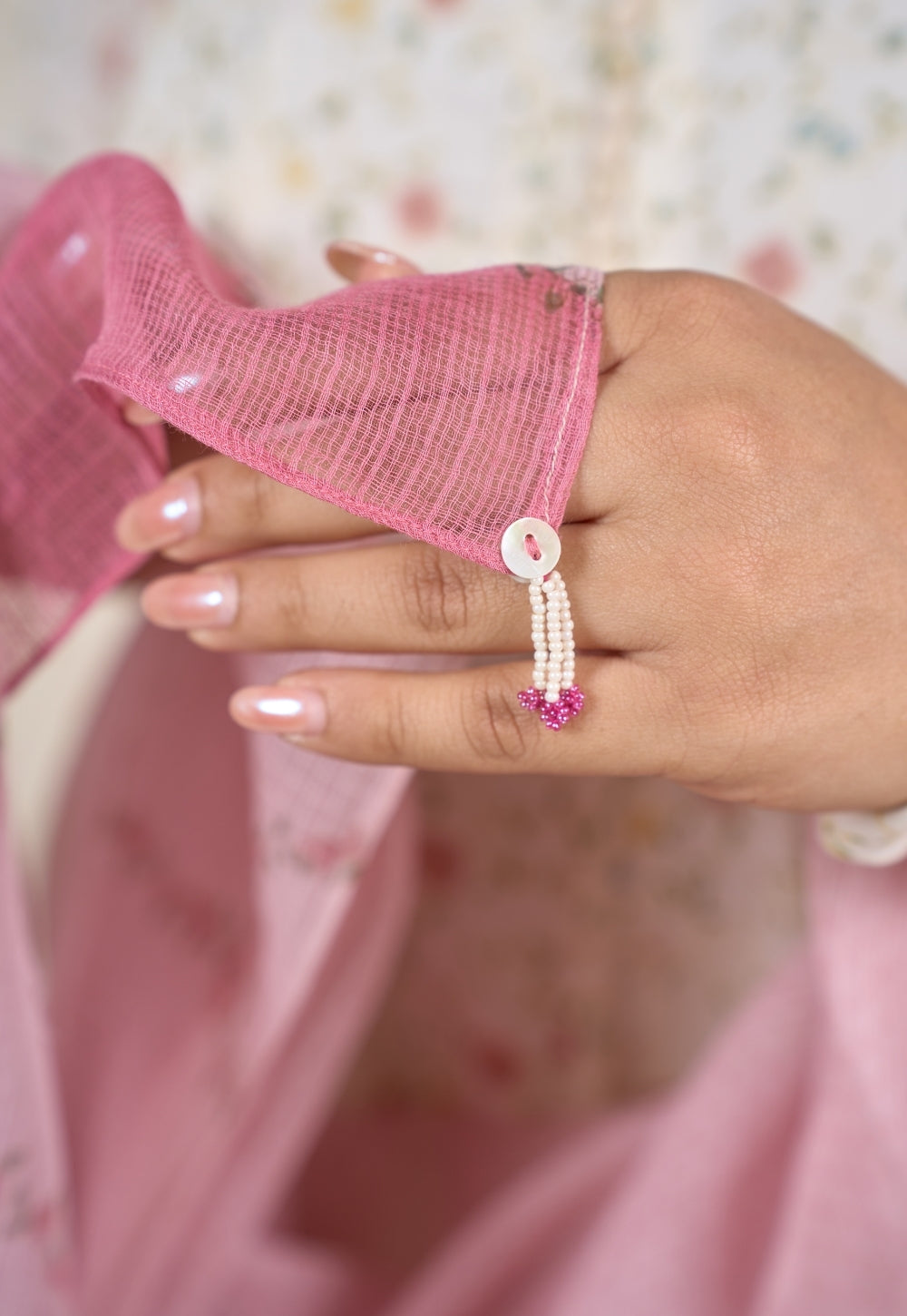 Pink Sanganeri Kota Doria Cotton Dupatta with Tassels