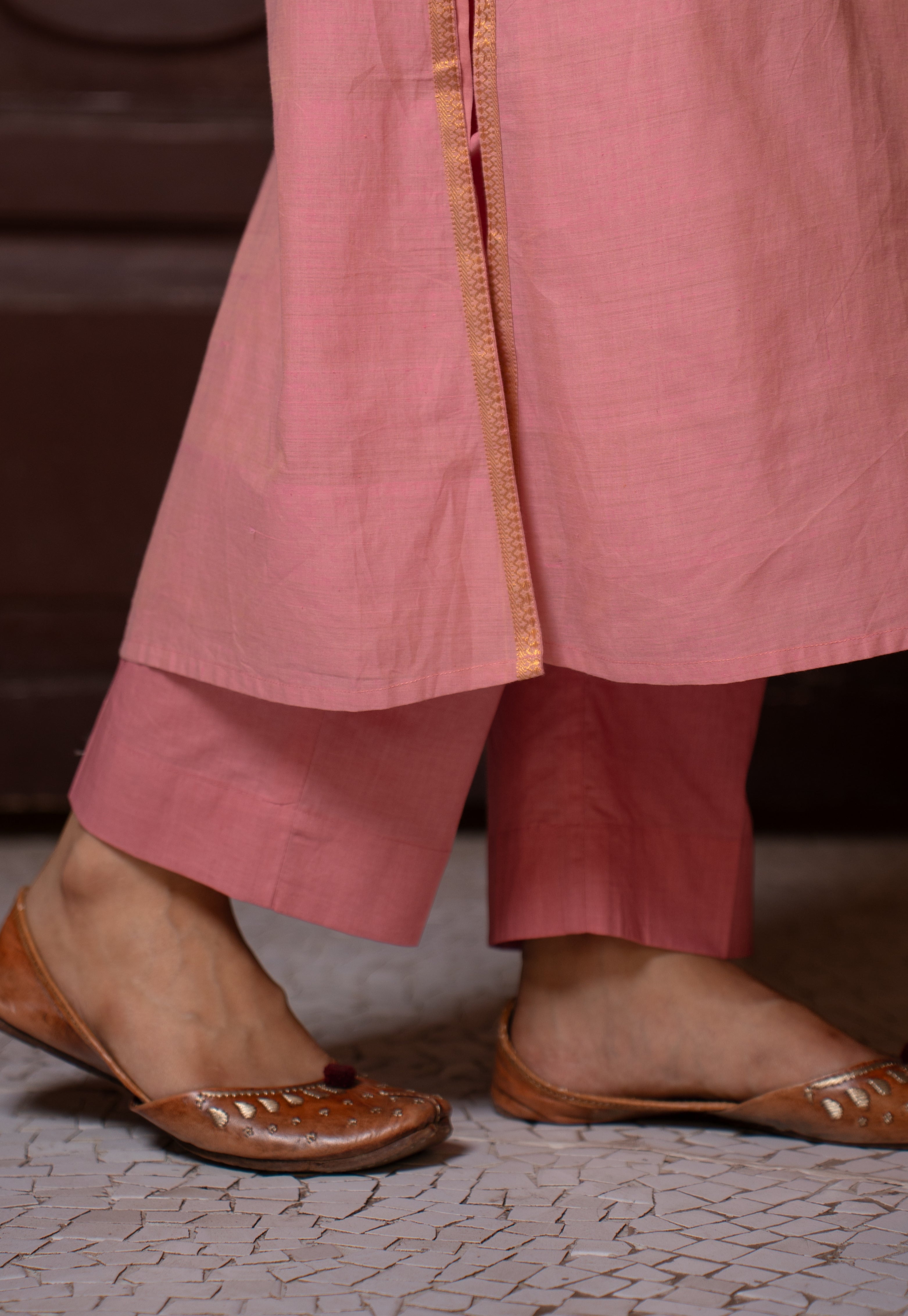 Yashi Baby Pink Solid Cotton Flex Straight Pant