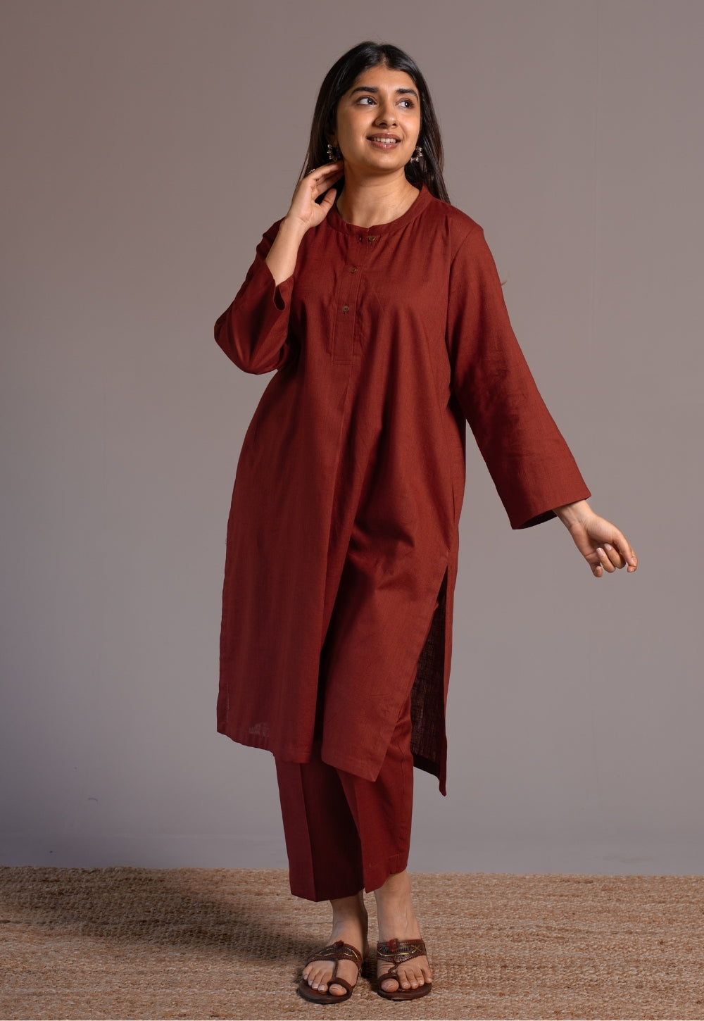 Madder Solid Slub Cotton Co-Ord Set - DyeVerse