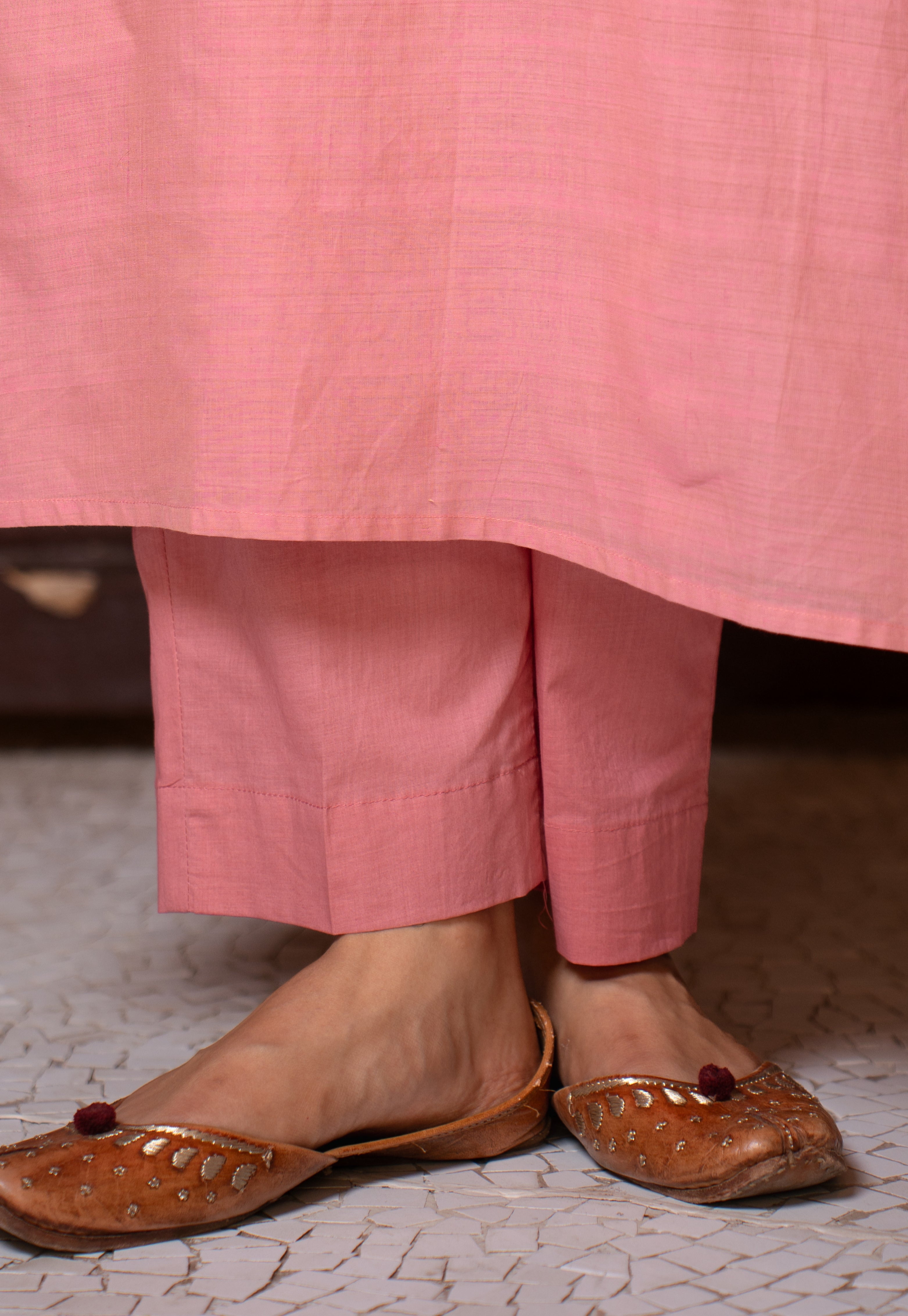 Yashi Baby Pink Solid Cotton Flex Straight Pant